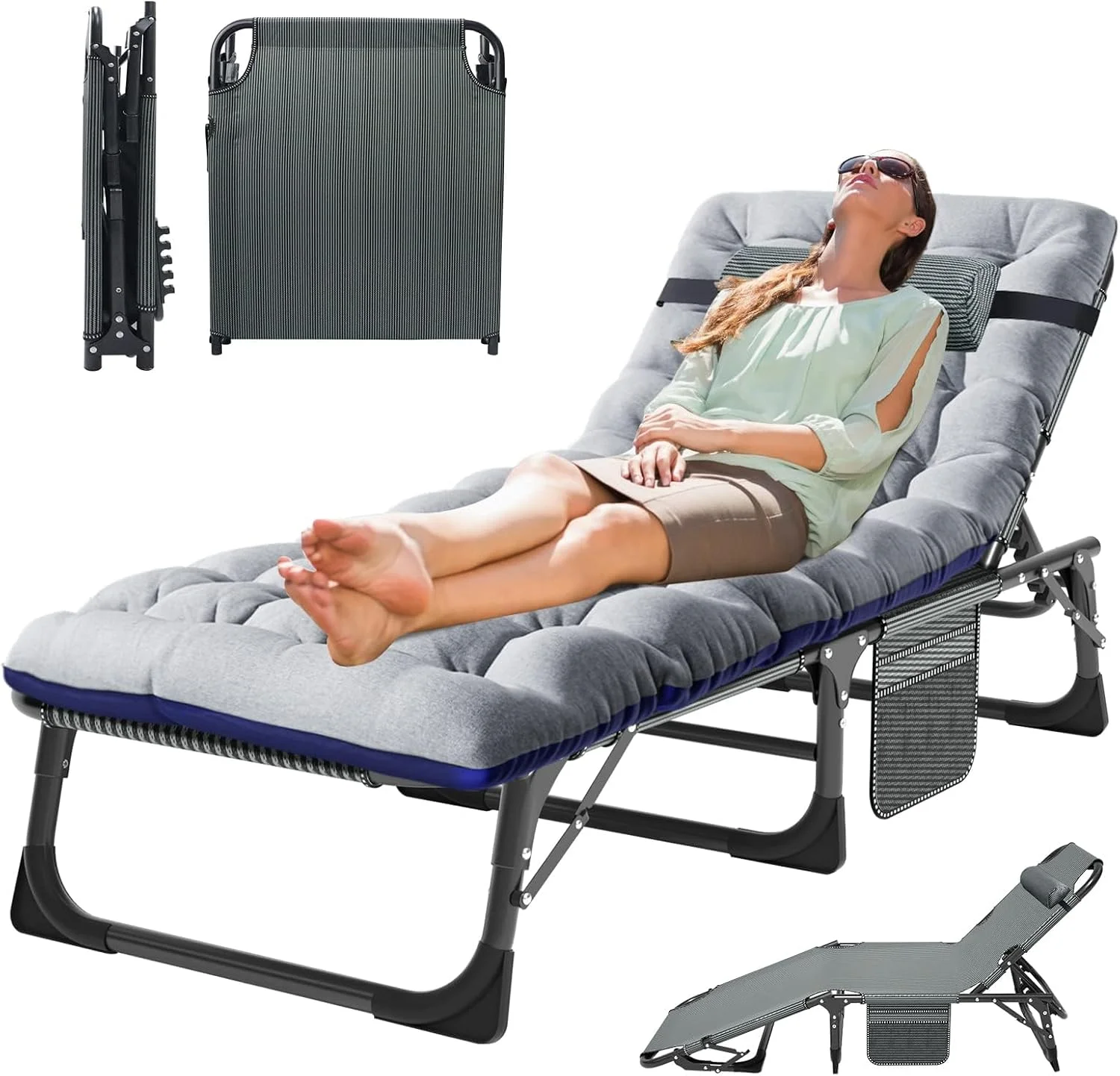 Folding Lounge Chair 5-Position, Folding Cot, Portable Outdoor Chaise Lounge Chair for Sun Tanning - Image 7