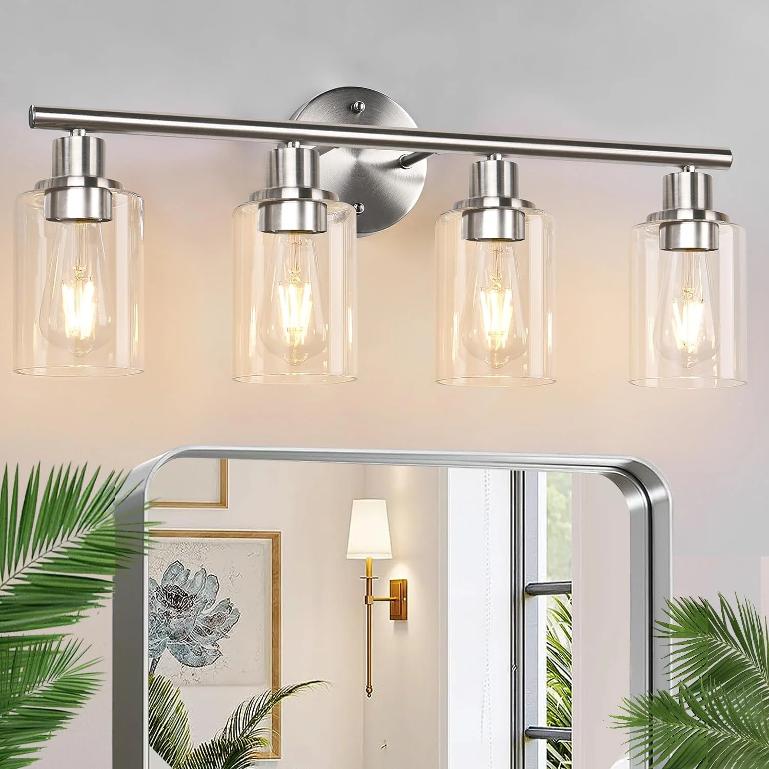 3-Light Bathroom Light Fixtures, 17.23 Black Modern Vanity Lights with Clear Glass Shade - Image 15