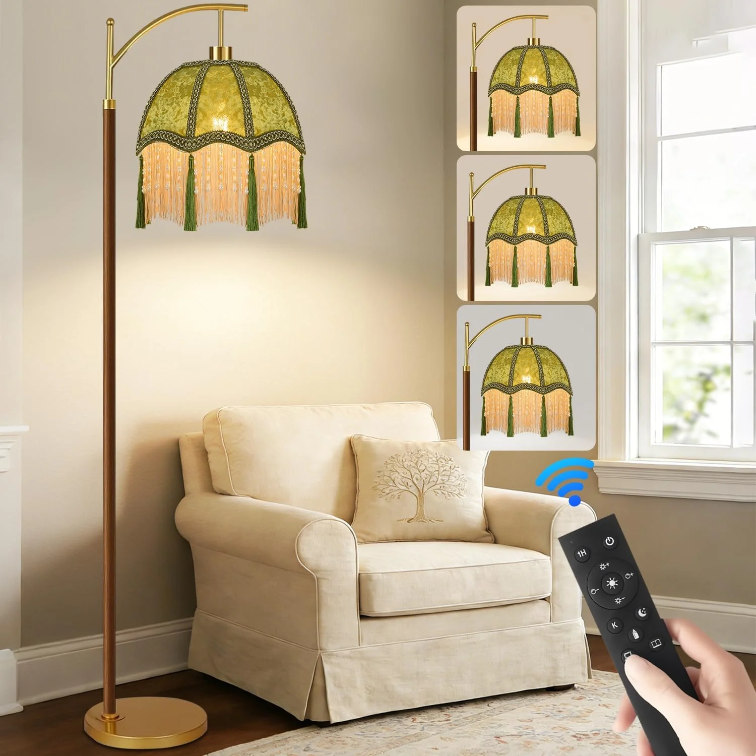 Floor Lamp for Living Room Rattan Boho Floor Lamp with Remote Control, Dimmable, 3-Color Temperature - Image 10