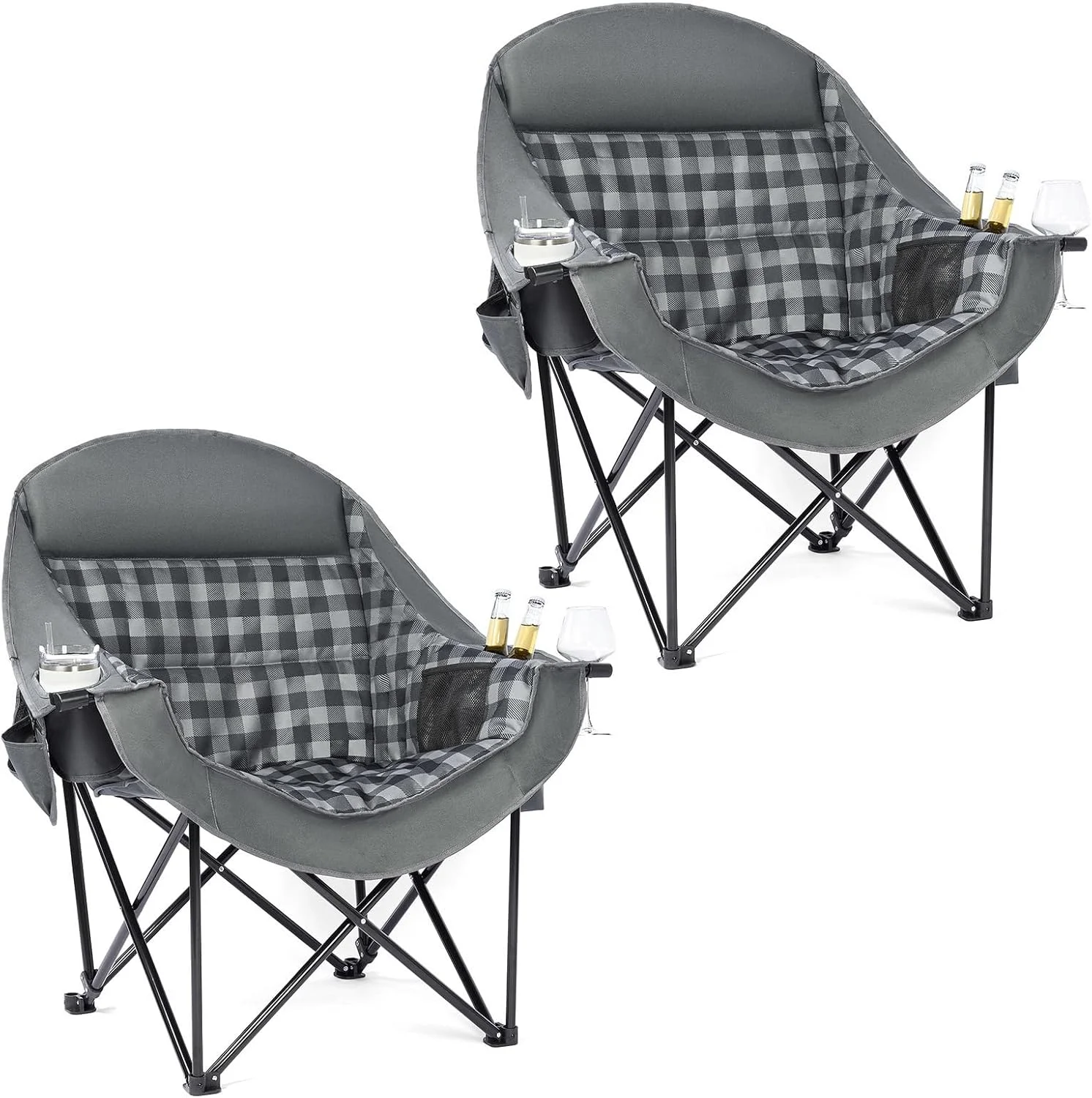Camping Chairs for Adults, Heavy Duty Padded Outdoor Folding Lawn XL Camp Chair with Cup Holder Cooler Pockets - Image 10