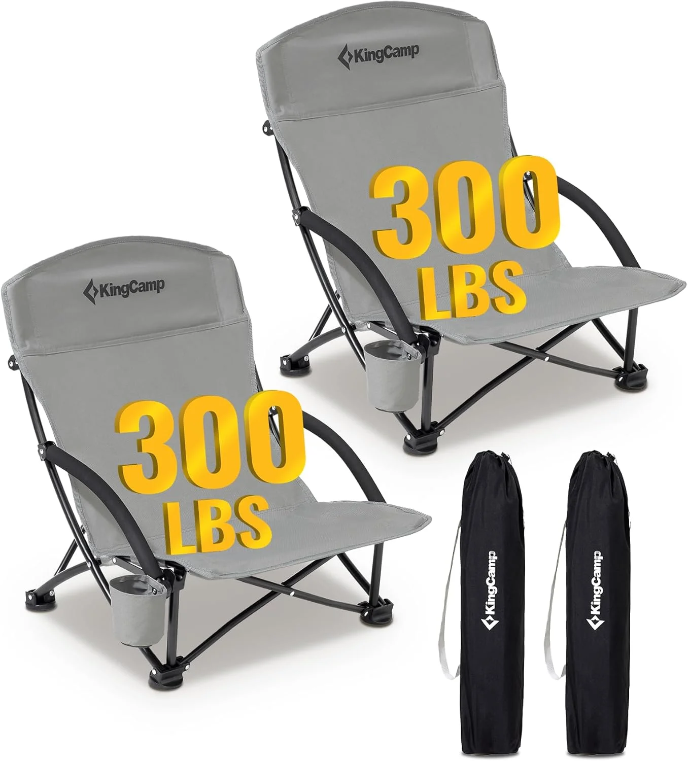 Low Beach Chairs 2 Pack, Folding Portable Chair for Adults lightweight Extra Wide Ergonomic High Back Seat - Image 2