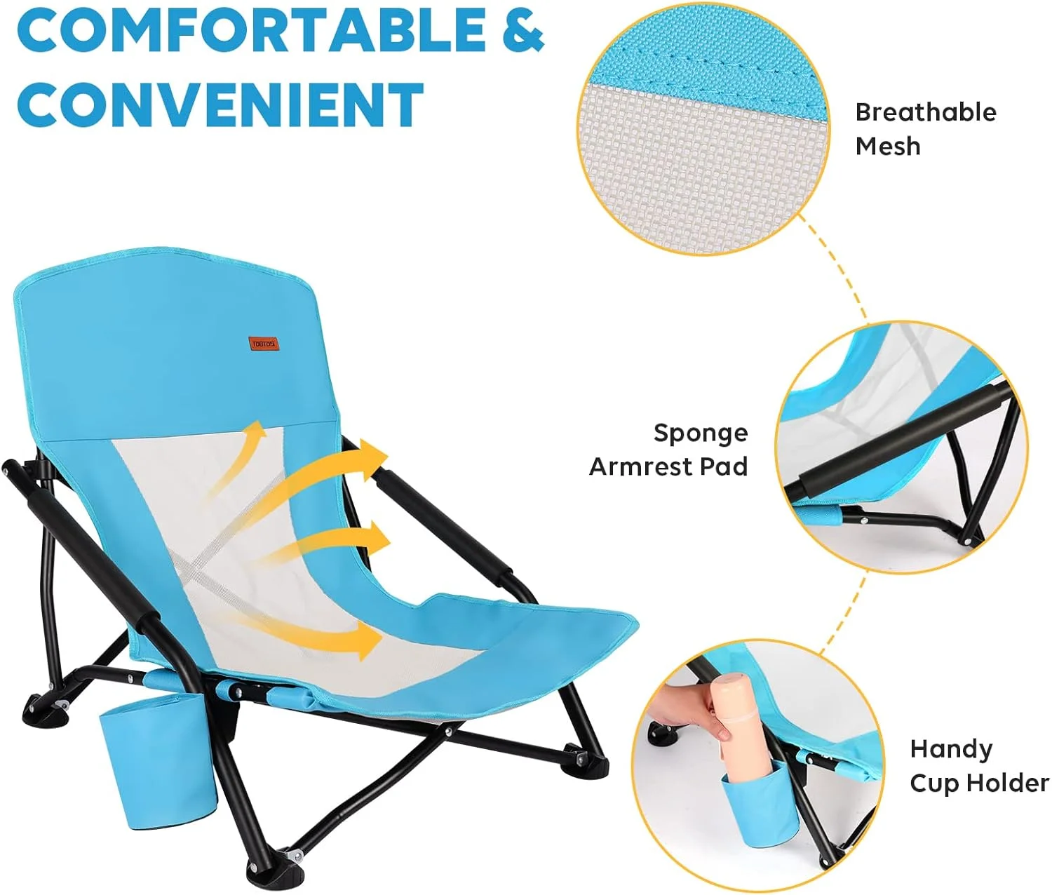 Low Beach Chair for Adults 2 Pack, Low Profile Folding with Cup Holder & Carry Bag, Heavy Duty Chair for Outdoor - Image 5