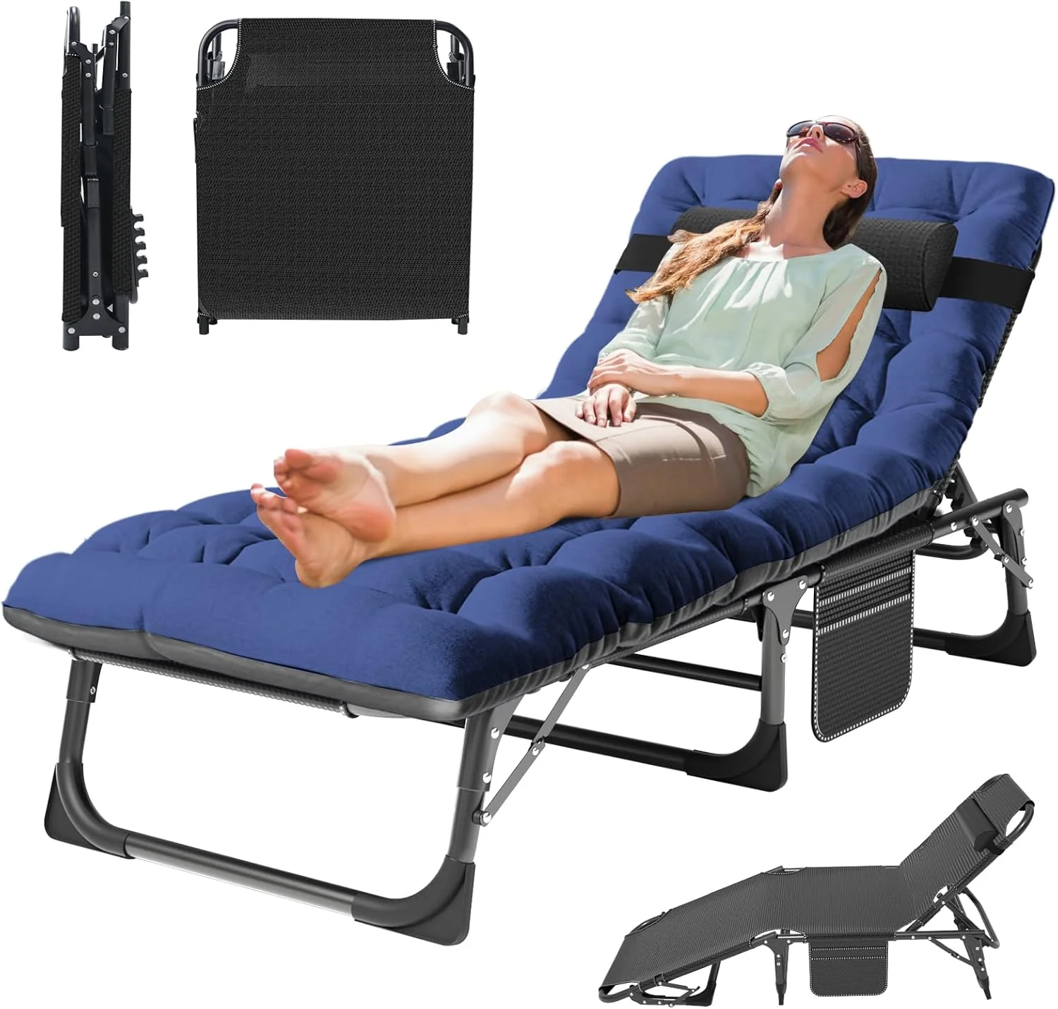 Folding Lounge Chair 5-Position, Folding Cot, Portable Outdoor Chaise Lounge Chair for Sun Tanning - Image 10