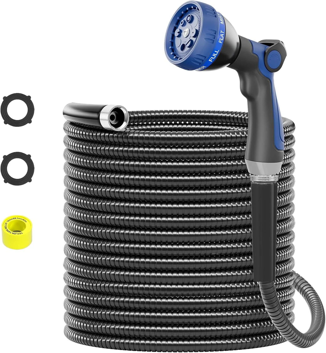 100ft 304 Stainless Steel Garden Hose Metal, Heavy Duty Water Pipe with Nozzles for Yard - Image 4
