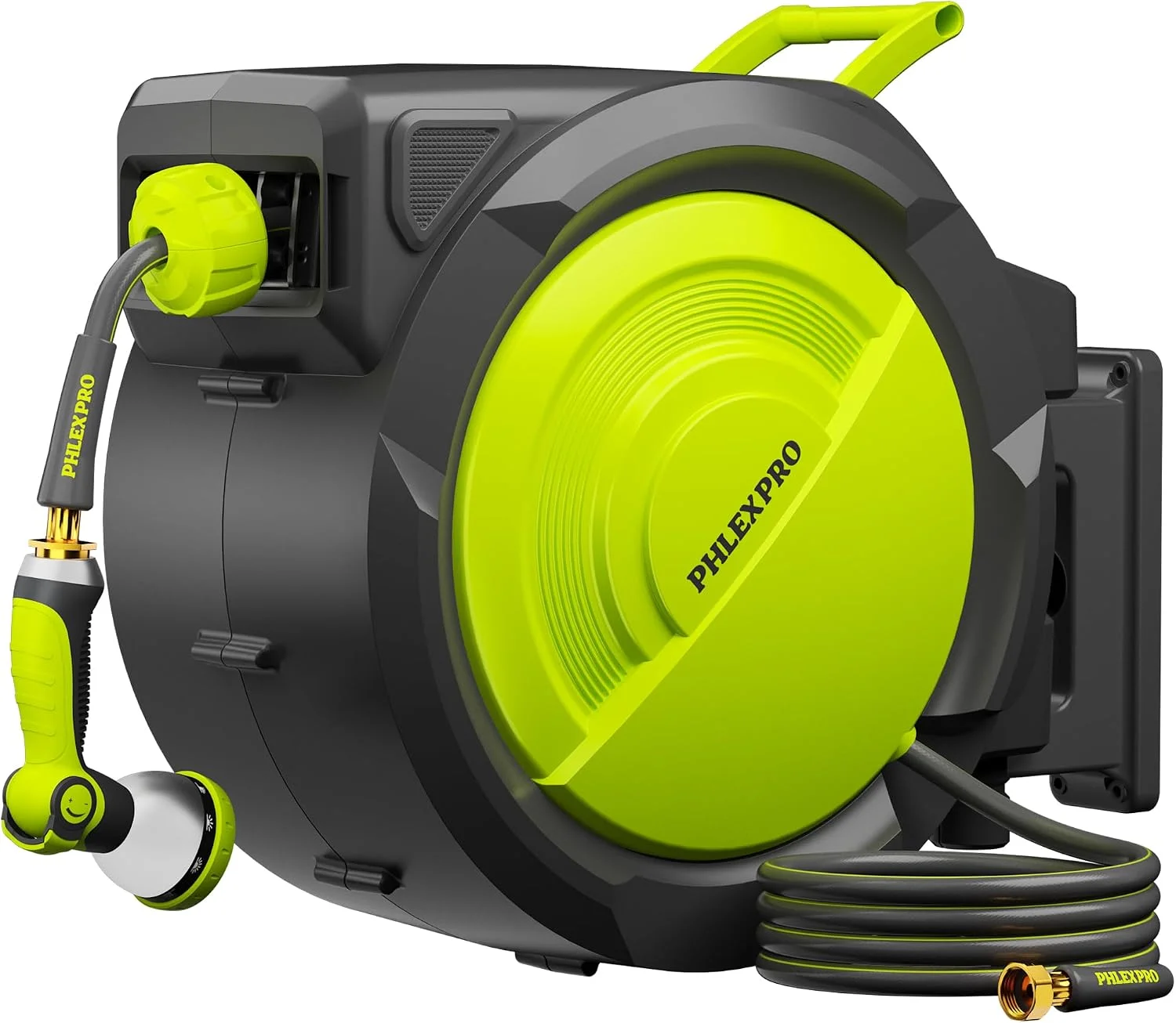 PRO 110FT x 1/2 Retractable Garden Hose Reel with 3/4 Brass Fitting, Heavy Duty Wall Mount Hose Reel, 180?? Swivel