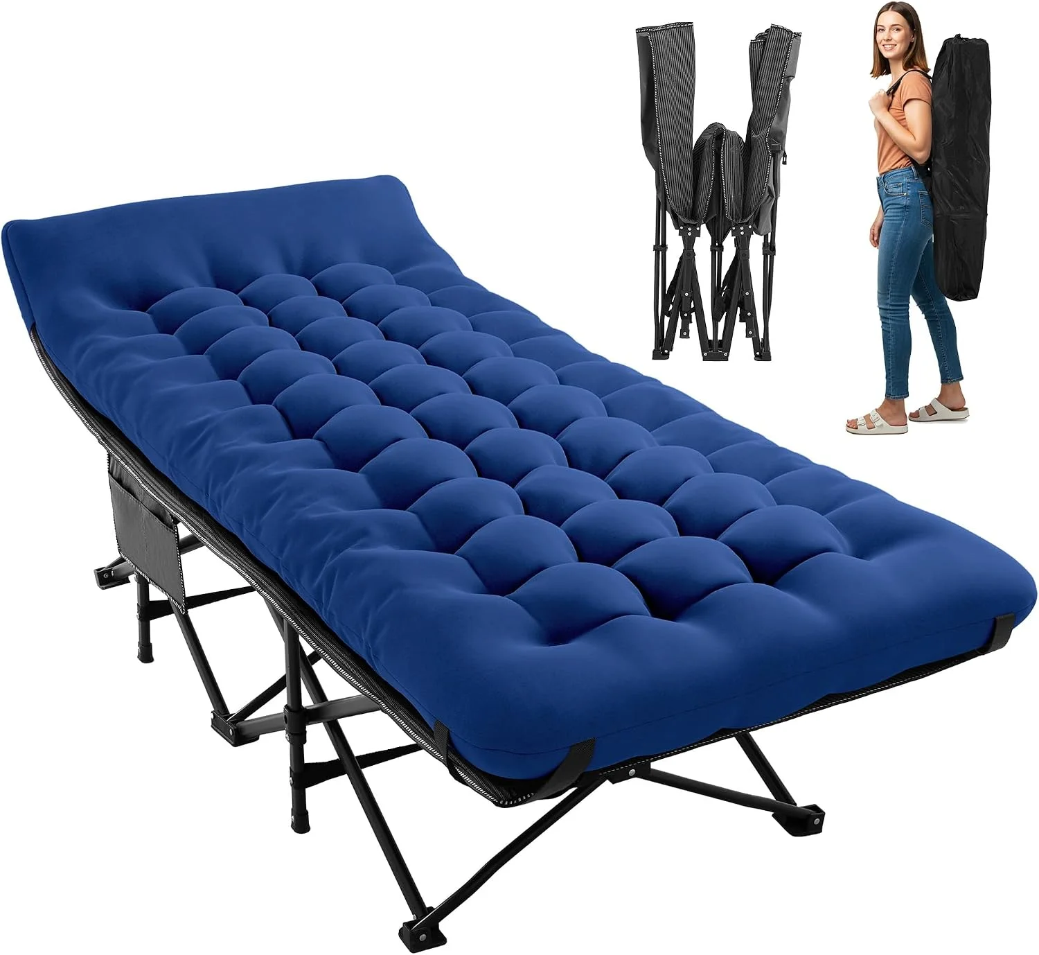 Camping Cot for Sleeping 28 Extra Wide, Heavy-Duty 1200D Oxford Foliding Cots for Adults Portable with Mattress - Image 2