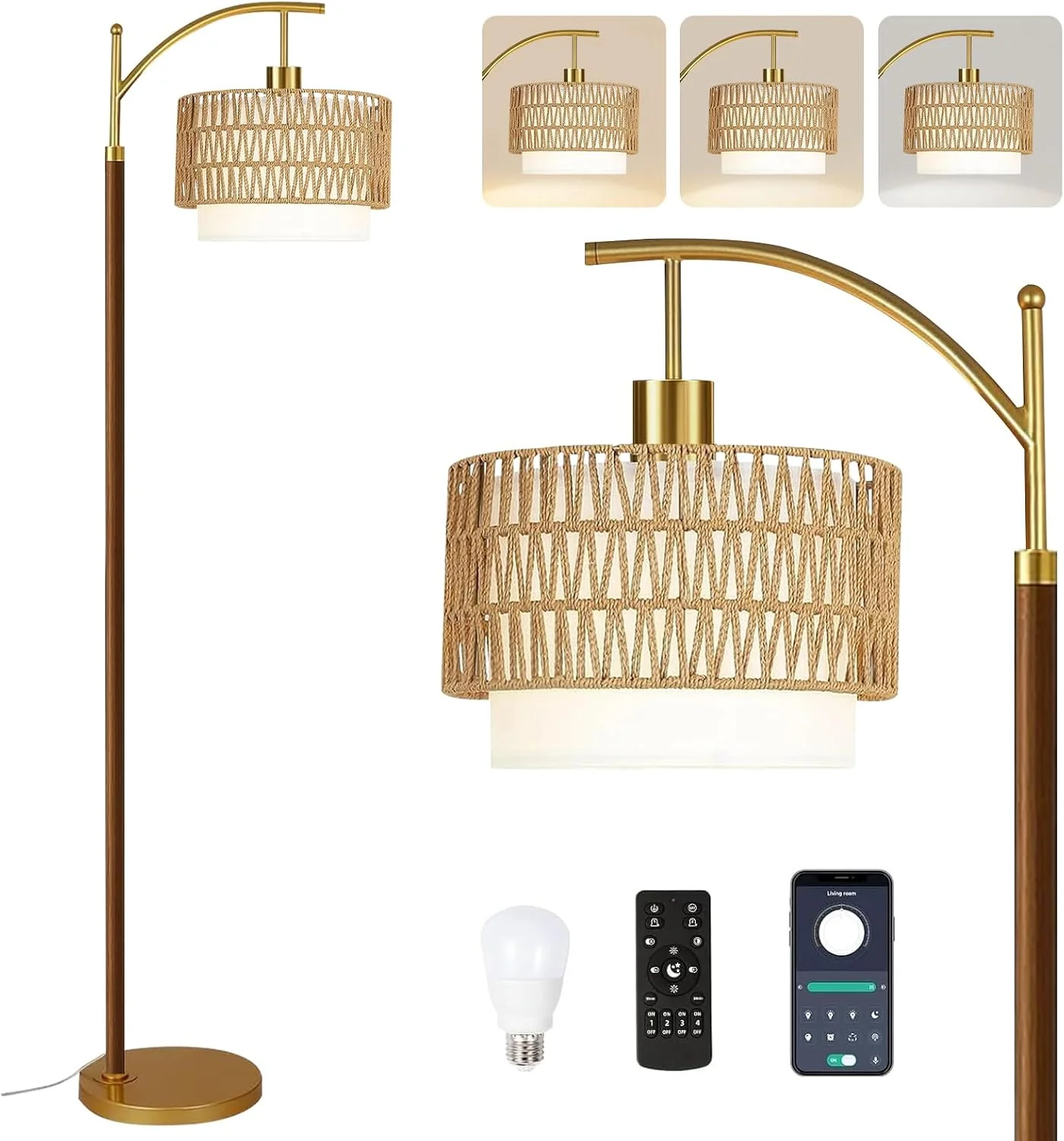 Floor Lamp for Living Room Rattan Boho Floor Lamp with Remote Control, Dimmable, 3-Color Temperature - Image 12