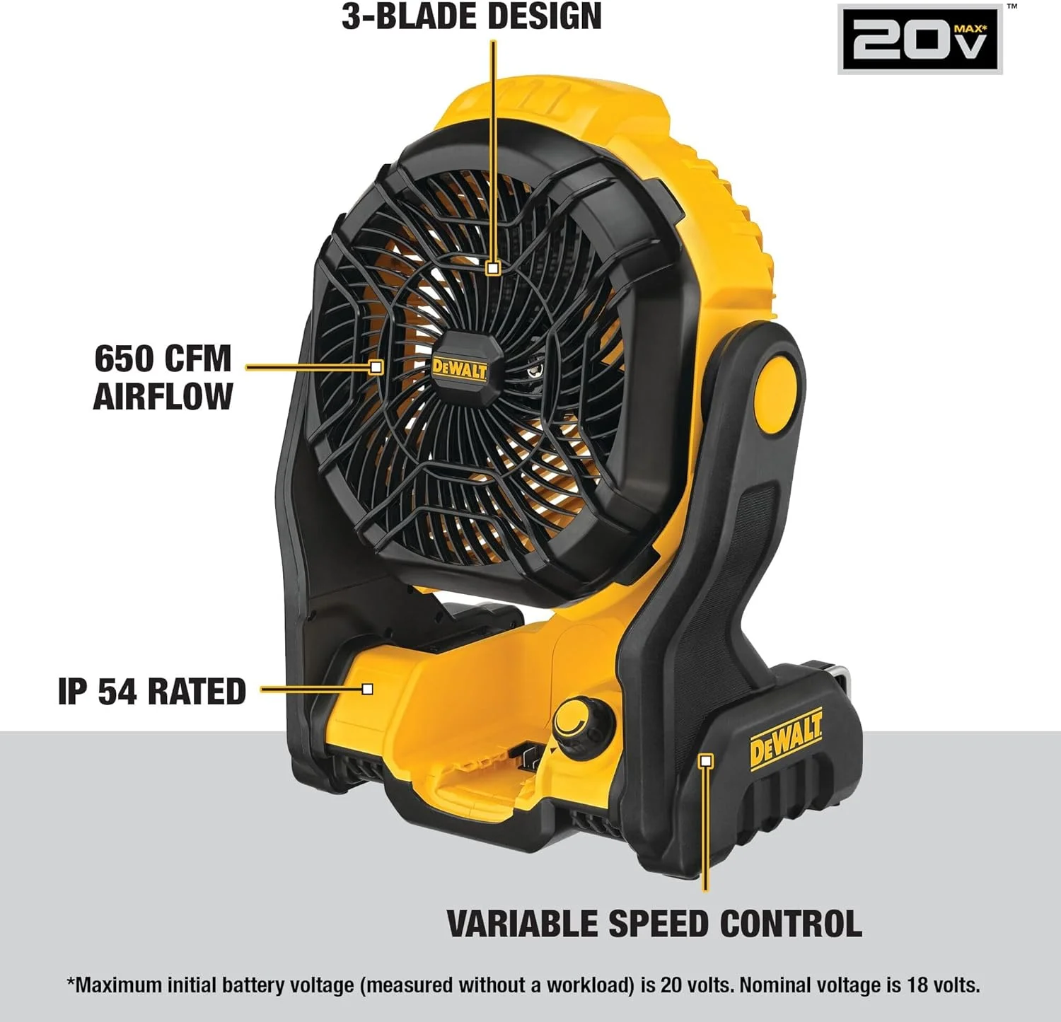 20V MAX Portable Fan, Battery Powered Rechargeable Cordless Shop Fan, Up to 4.5 Hrs Runtime, 650 CFM - Image 2