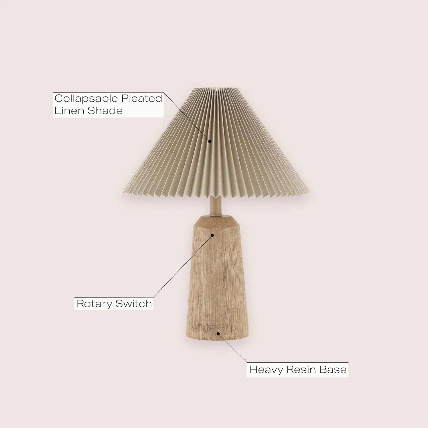 Y 20.5 Beige Wood Finish Resin Cylinder Table Lamp Modern Rustic Scandinavian Bedside Lamp for Living Room - Image 2