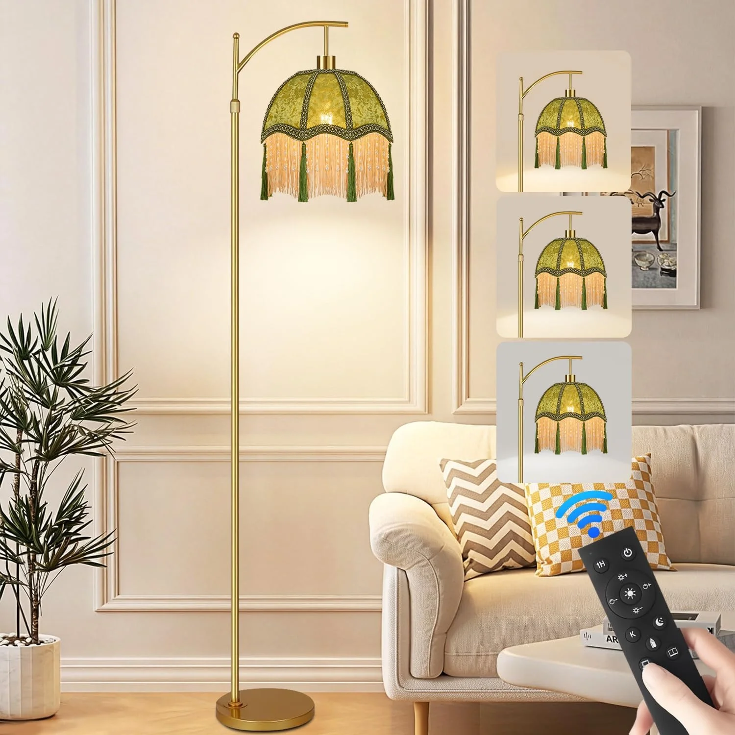 Floor Lamp for Living Room Rattan Boho Floor Lamp with Remote Control, Dimmable, 3-Color Temperature - Image 4