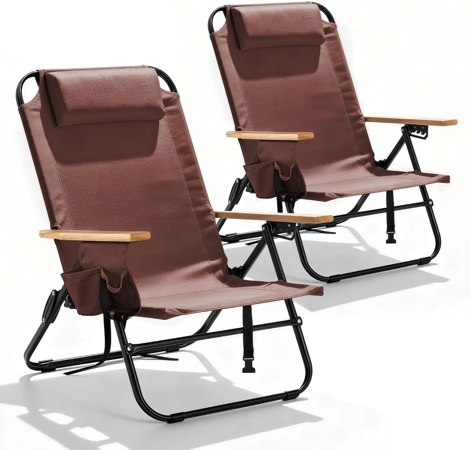 2 Pack Premium 5-Position Reclining Camping Chair, Portable Folding Lightweight Outdoor Chair with Wooden - Image 5