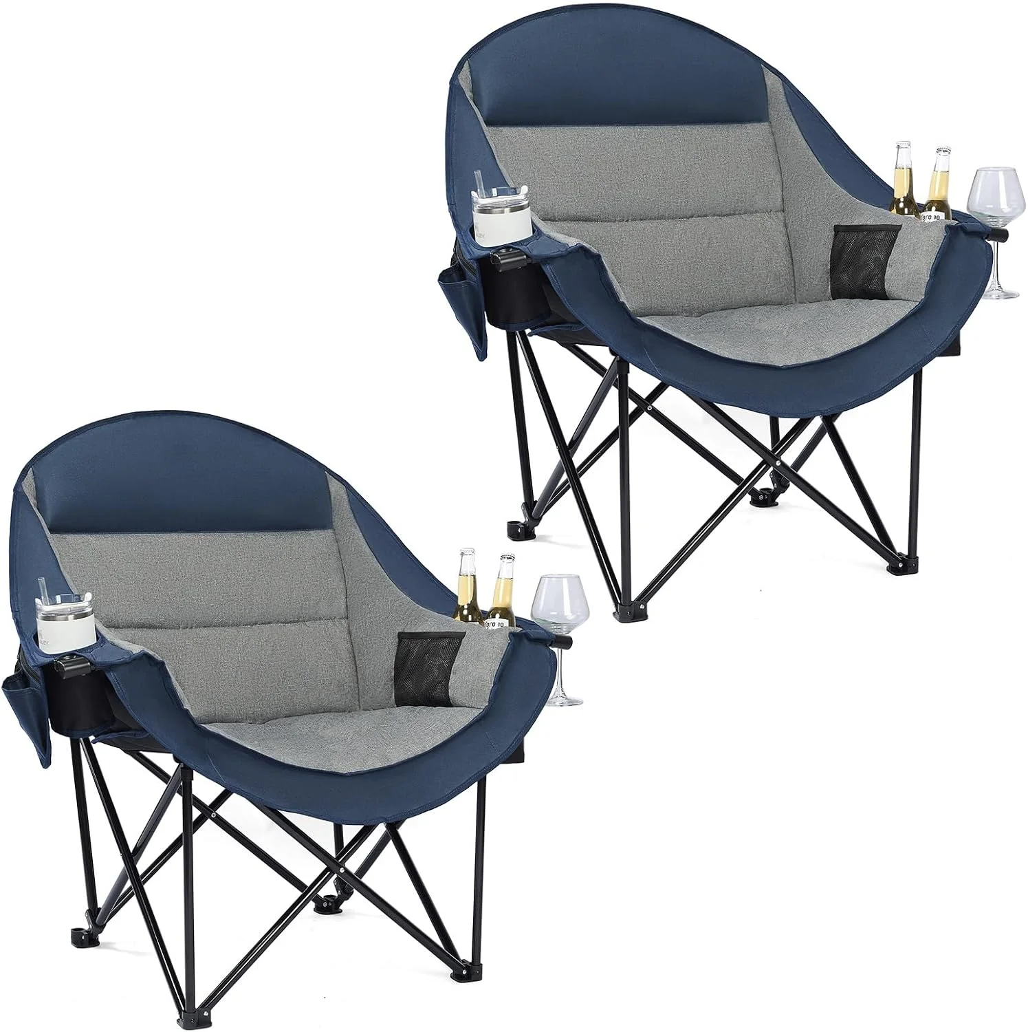 Camping Chairs for Adults, Heavy Duty Padded Outdoor Folding Lawn XL Camp Chair with Cup Holder Cooler Pockets - Image 3