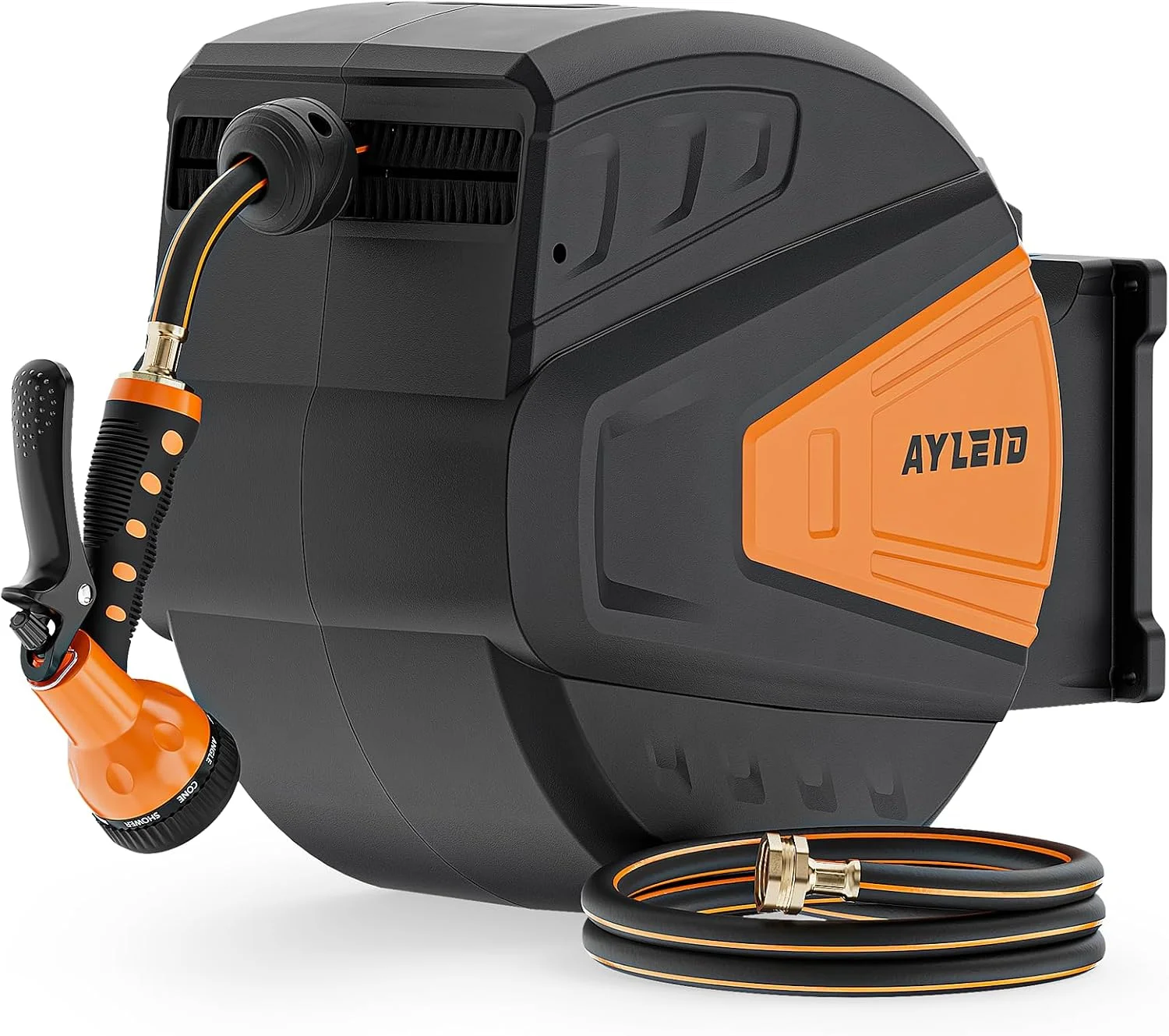Retractable Rubber Hybrid Garden Hose Reel, 5/8x100ft Wall Mount, 24-month warranty, 9-pattern sprayer - Image 2