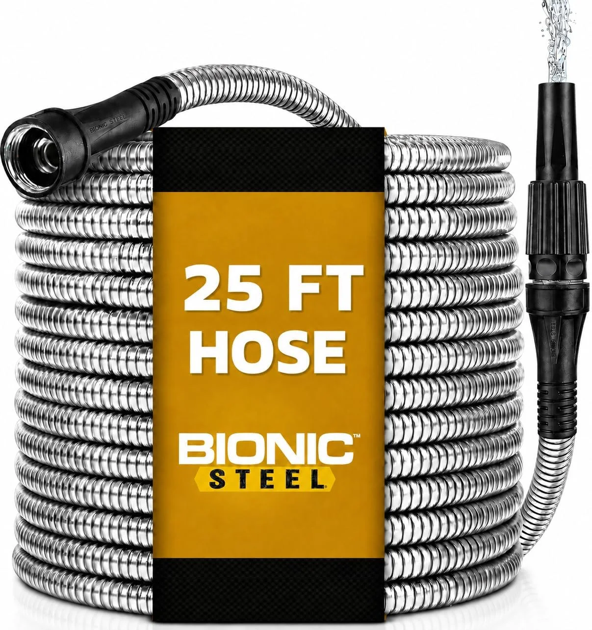 STEEL 150 Ft Metal Garden Hose with Sprayer Nozzle, Non Kinking Design, Stainless Steel Heavy Duty Water Hose - Image 2