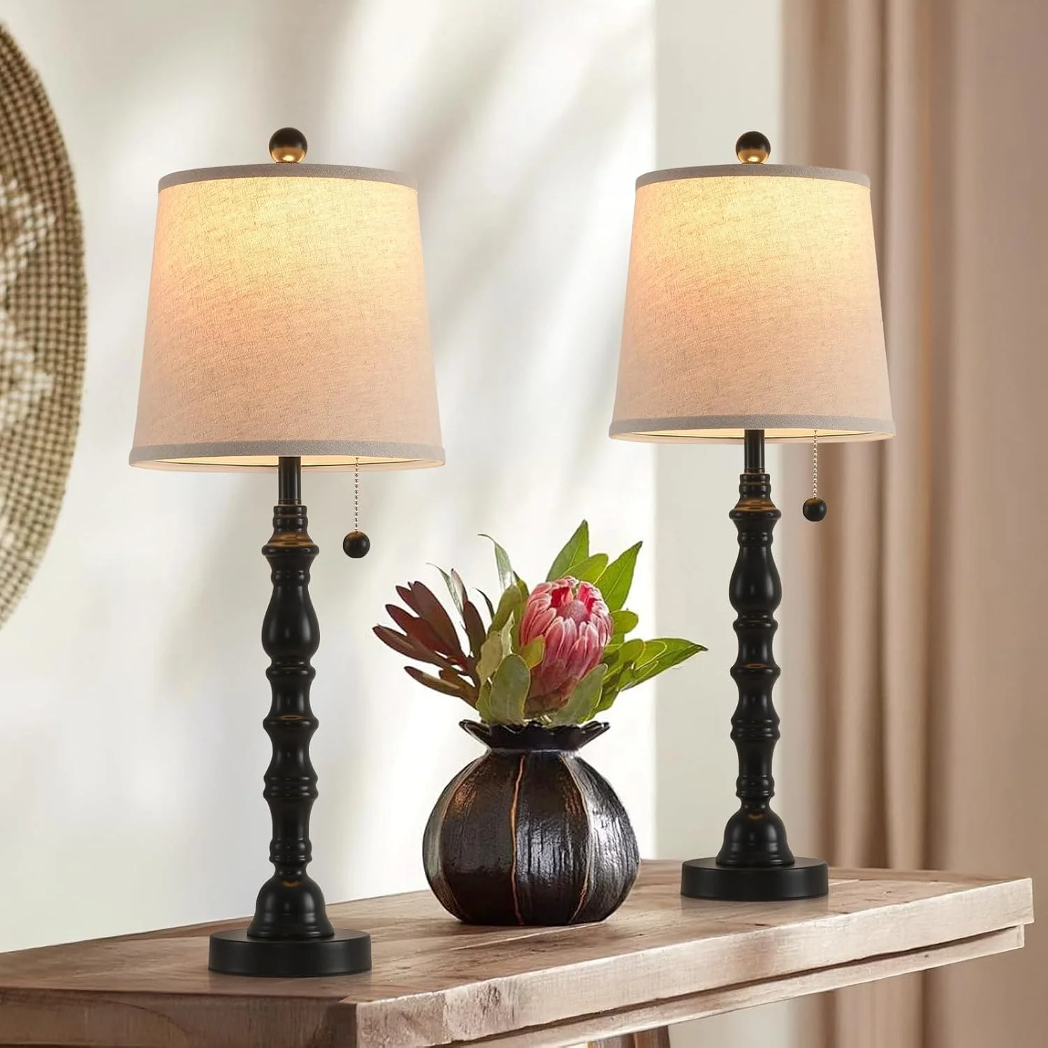 Modern Farmhouse Table Lamp Bedside Reading Lamps Living Room End Tables Set Lamps for Night Stands Bedroom - Image 3