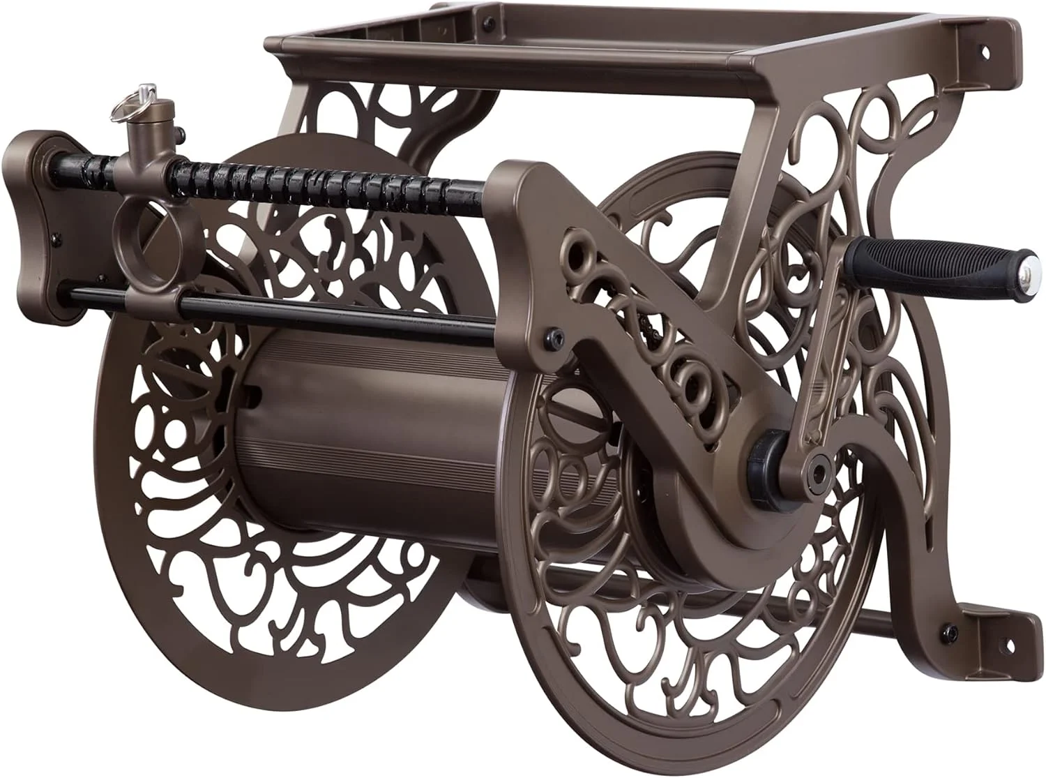 GARDEN 704 Decorative Cast Aluminum Wall Mount Garden Hose Reel, Holds 125-Feet of 5/8-Inch Hose - Bronze - Image 2