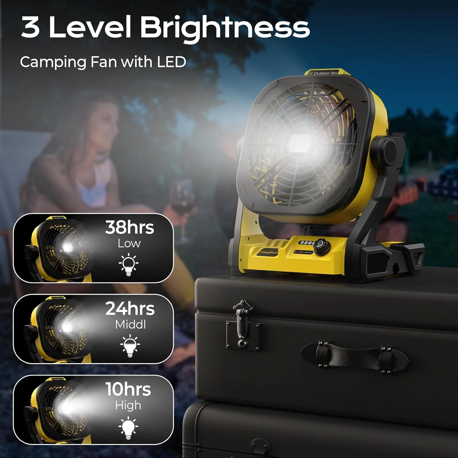 Battery Operated Fan for Dewalt 20V Max battery, Portable Fan with AC Adapter & LED Lights, 4 Speeds & Hook - Image 5