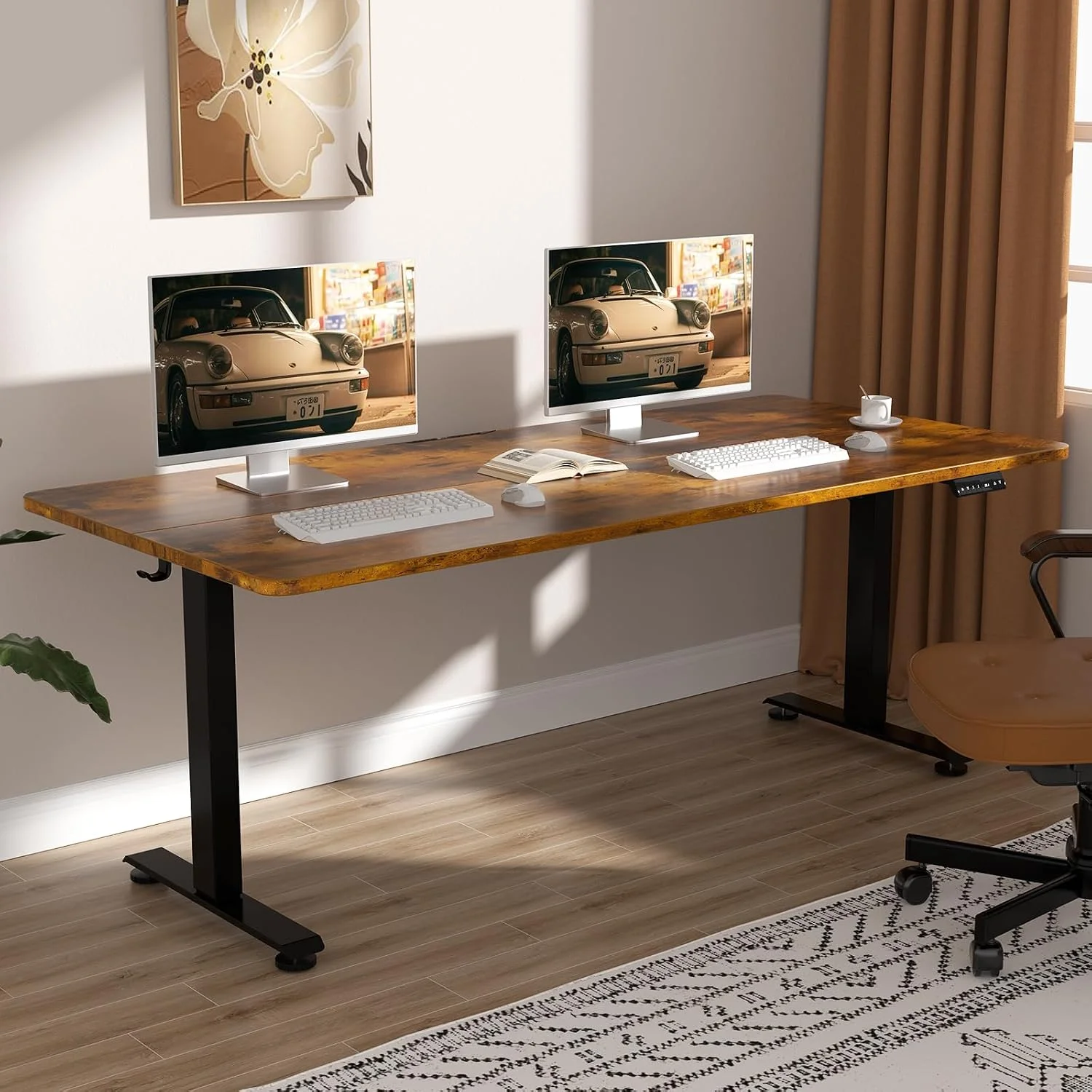 55 Inch Large Electric Standing Desk, Gaming Table, Height Adjustable Sit Stand Up Computer Tables for Home Office - Image 9
