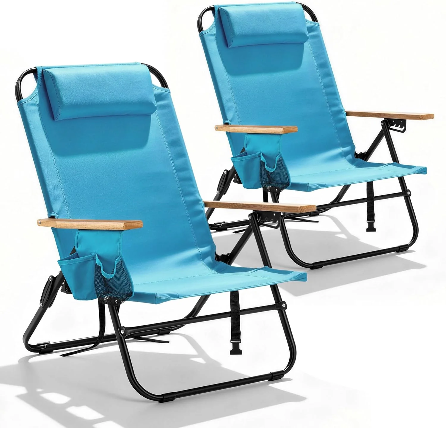 2 Pack Premium 5-Position Reclining Camping Chair, Portable Folding Lightweight Outdoor Chair with Wooden - Image 3