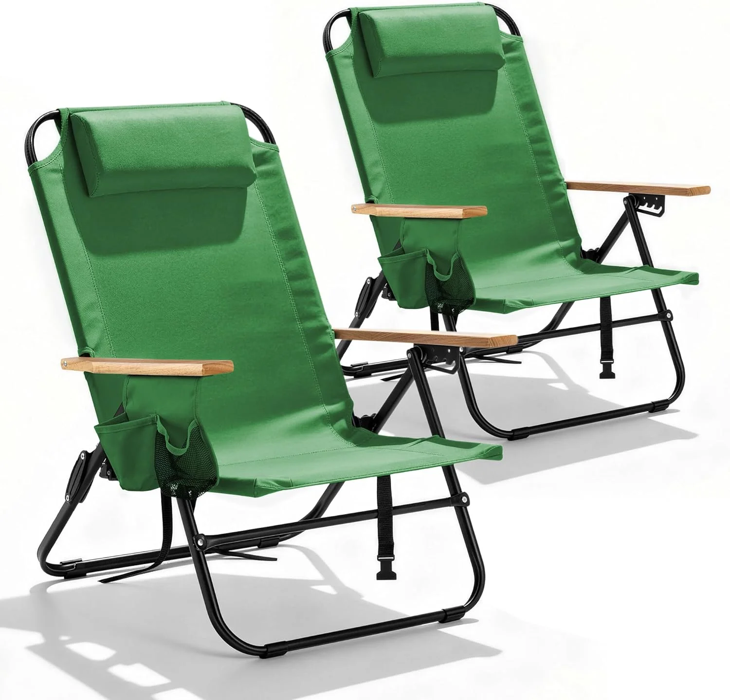 2 Pack Premium 5-Position Reclining Camping Chair, Portable Folding Lightweight Outdoor Chair with Wooden - Image 7