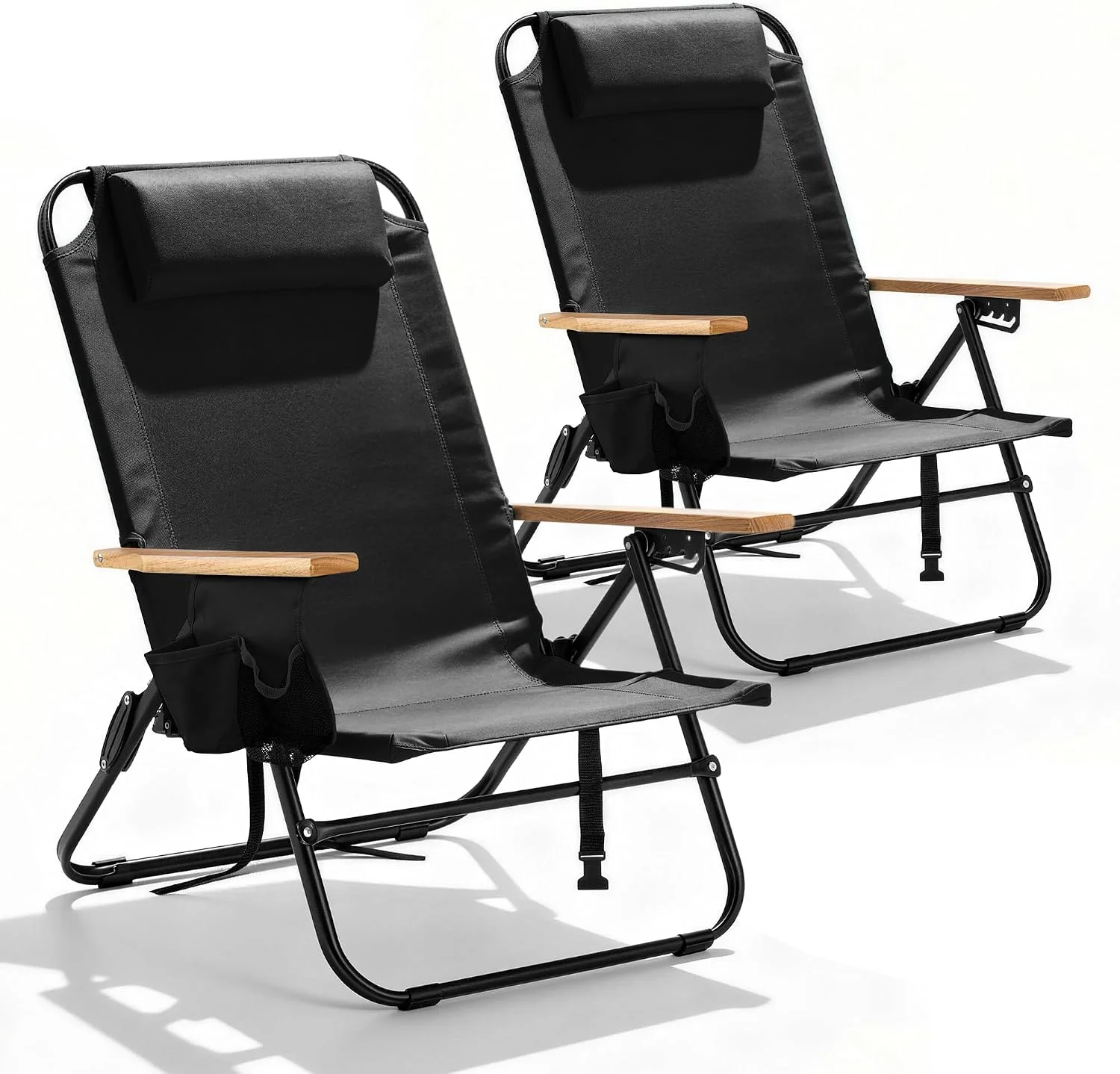 2 Pack Premium 5-Position Reclining Camping Chair, Portable Folding Lightweight Outdoor Chair with Wooden - Image 11