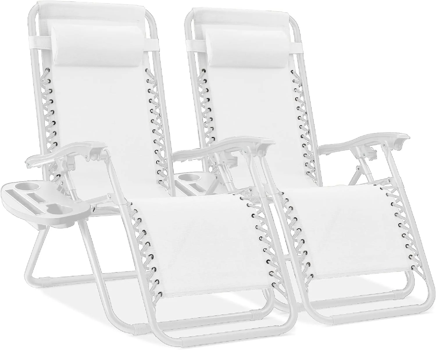 Choice Products Set of 2 Adjustable Steel Mesh Zero Gravity Lounge Chair Recliners w/Pillows and Cup Holder Trays - Image 39
