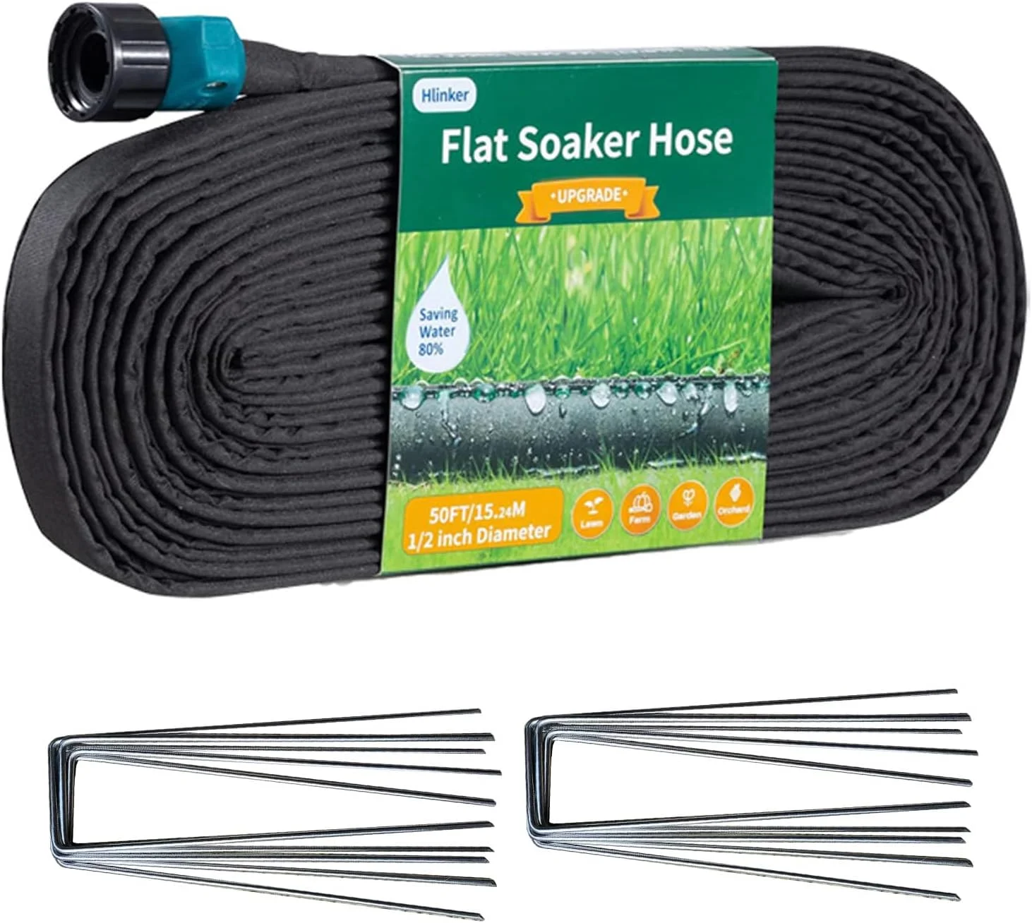 2026 Flat Soaker Hose 200 ft (50ft 4Packs) with Stake for Garden, Linkable Drip Hose Diy Automates Garden - Image 2