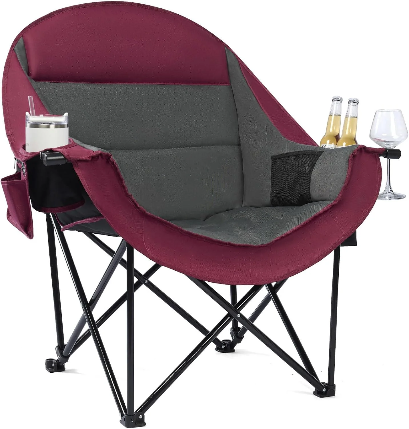 Camping Chairs for Adults, Heavy Duty Padded Outdoor Folding Lawn XL Camp Chair with Cup Holder Cooler Pockets - Image 8