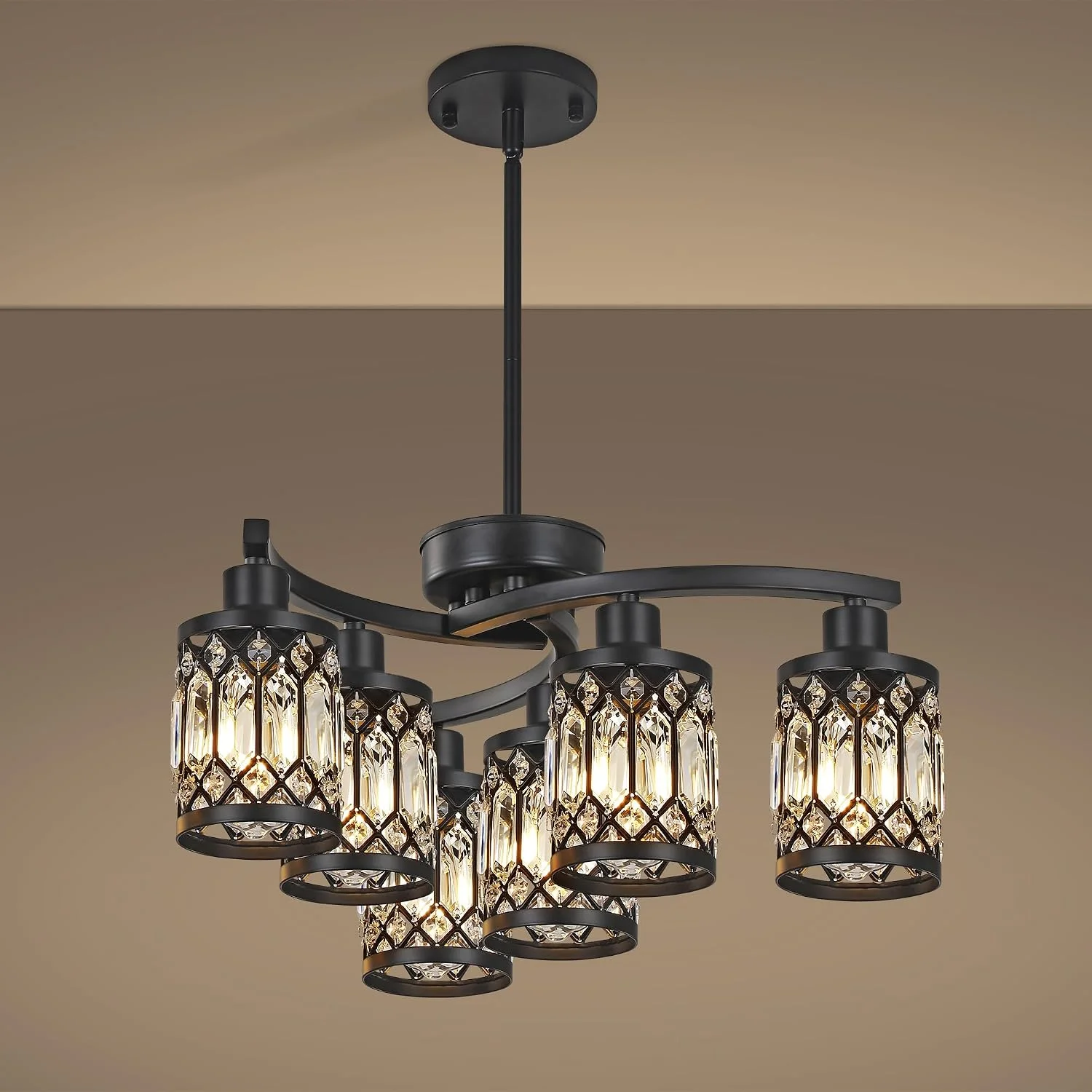 6-Light Modern Farmhouse Black Chandelier, Adjustable Height Hanging Industrial Pendant Lights Kitchen Island - Image 6