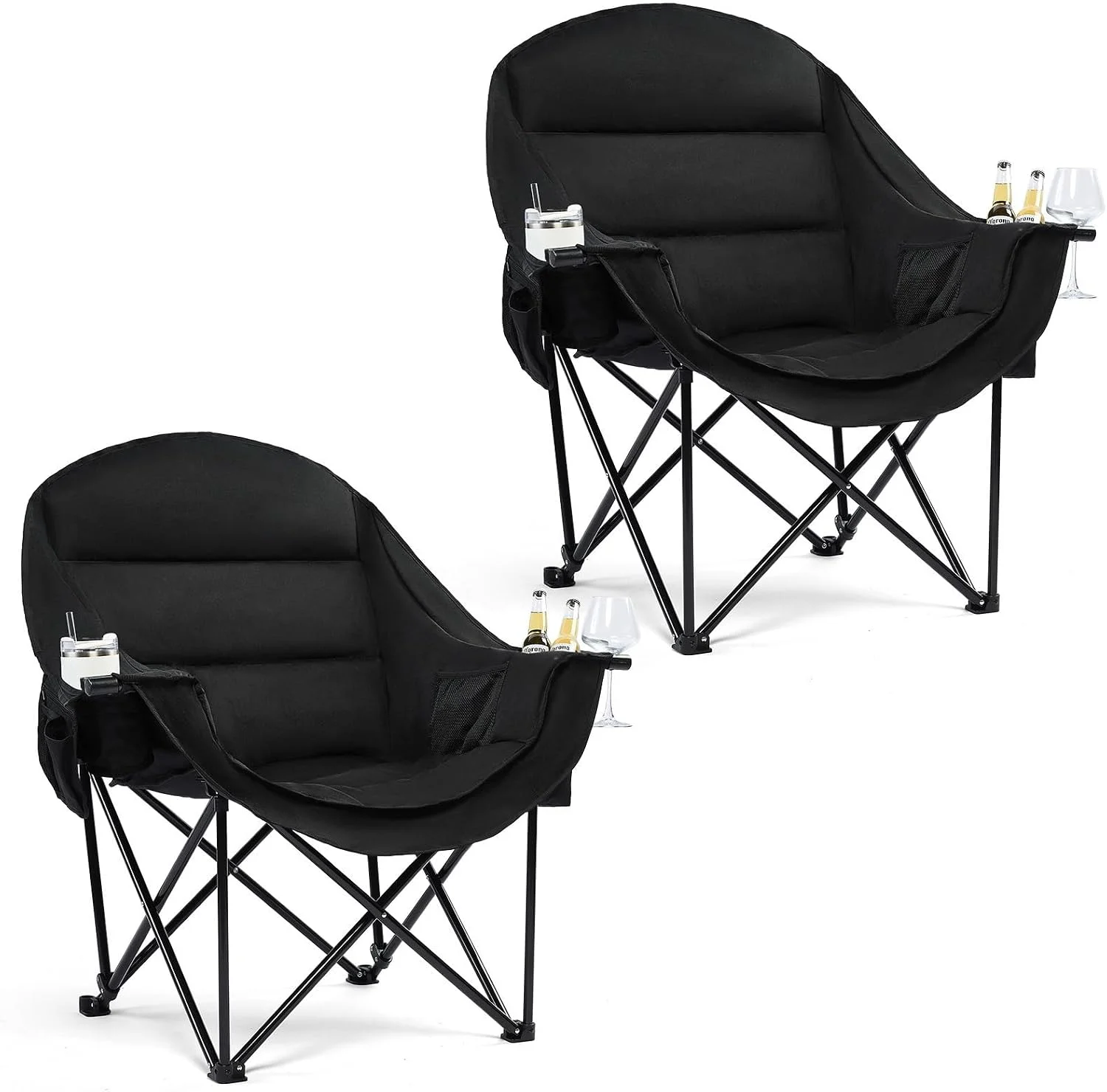 Camping Chairs for Adults, Heavy Duty Padded Outdoor Folding Lawn XL Camp Chair with Cup Holder Cooler Pockets - Image 9