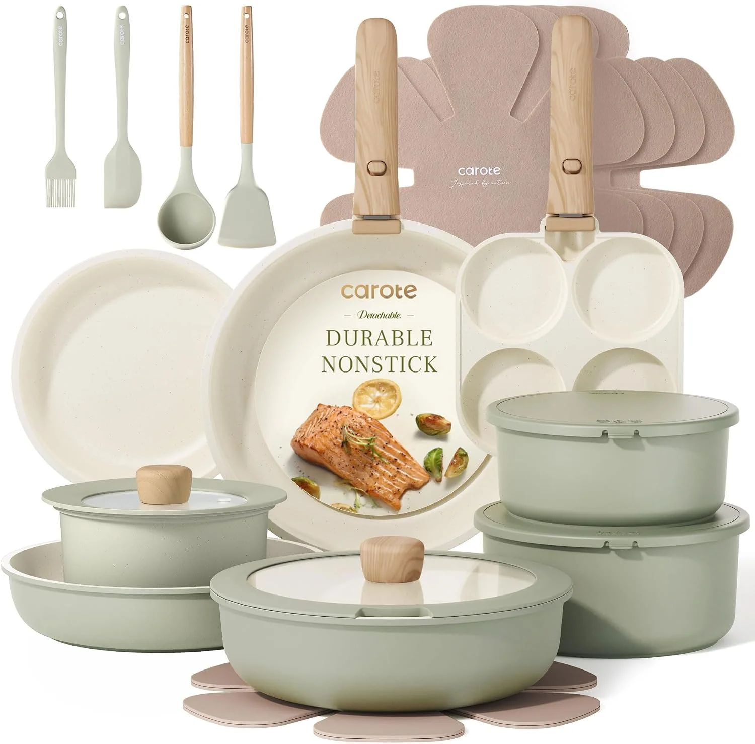 21pcs Pots and Pans Set, Nonstick Cookware Set Detachable Handle - Image 2