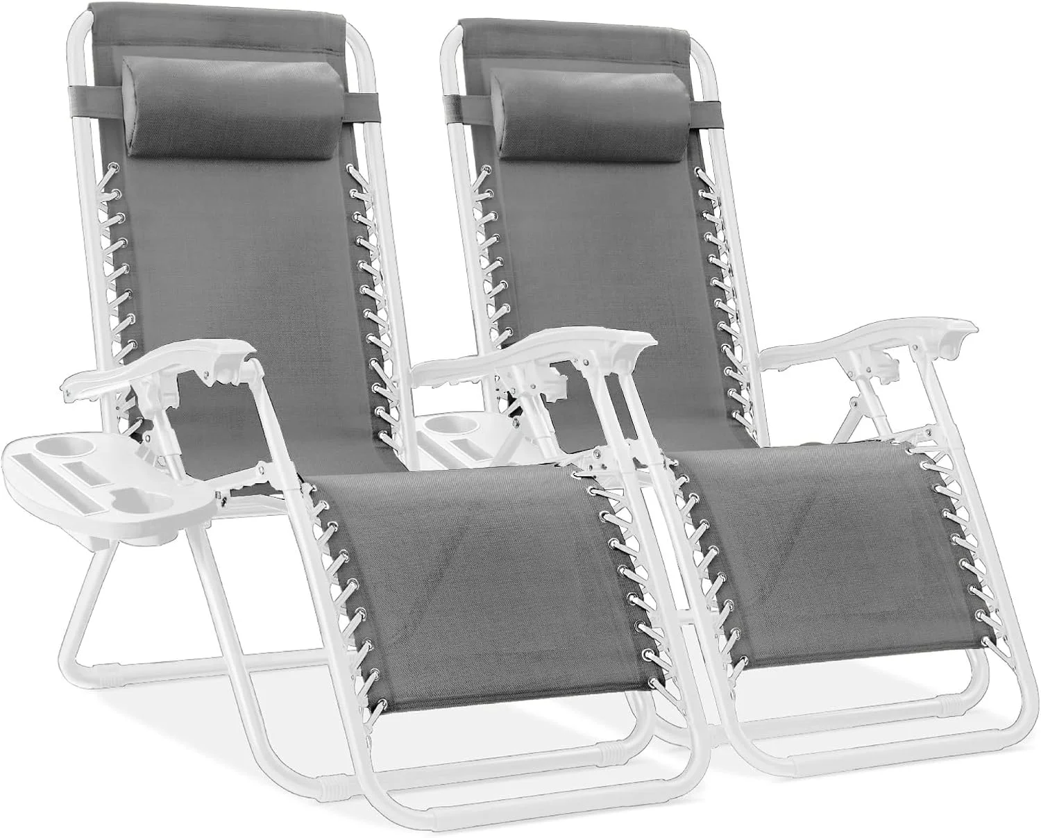 Choice Products Set of 2 Adjustable Steel Mesh Zero Gravity Lounge Chair Recliners w/Pillows and Cup Holder Trays - Image 48