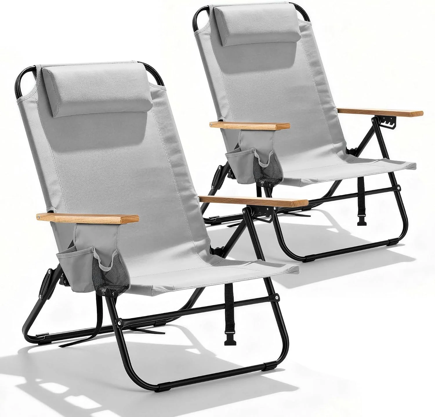 2 Pack Premium 5-Position Reclining Camping Chair, Portable Folding Lightweight Outdoor Chair with Wooden - Image 12