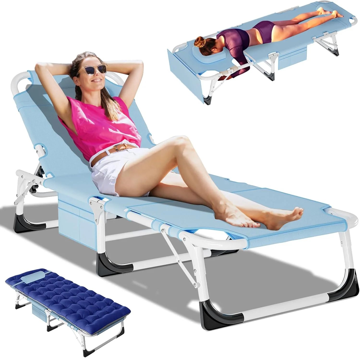 Heavy Duty Chaise Lounge Chair, Adjustable 5-Position Folding Chaise Lounge Chairs for Outside - Image 8