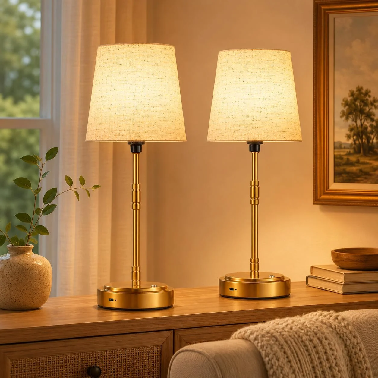 Table Lamp Set of 2 - Battery Operated Lamp with 7500mAh Rechargeable Battery, Dimmable, Bulb Included - Image 6
