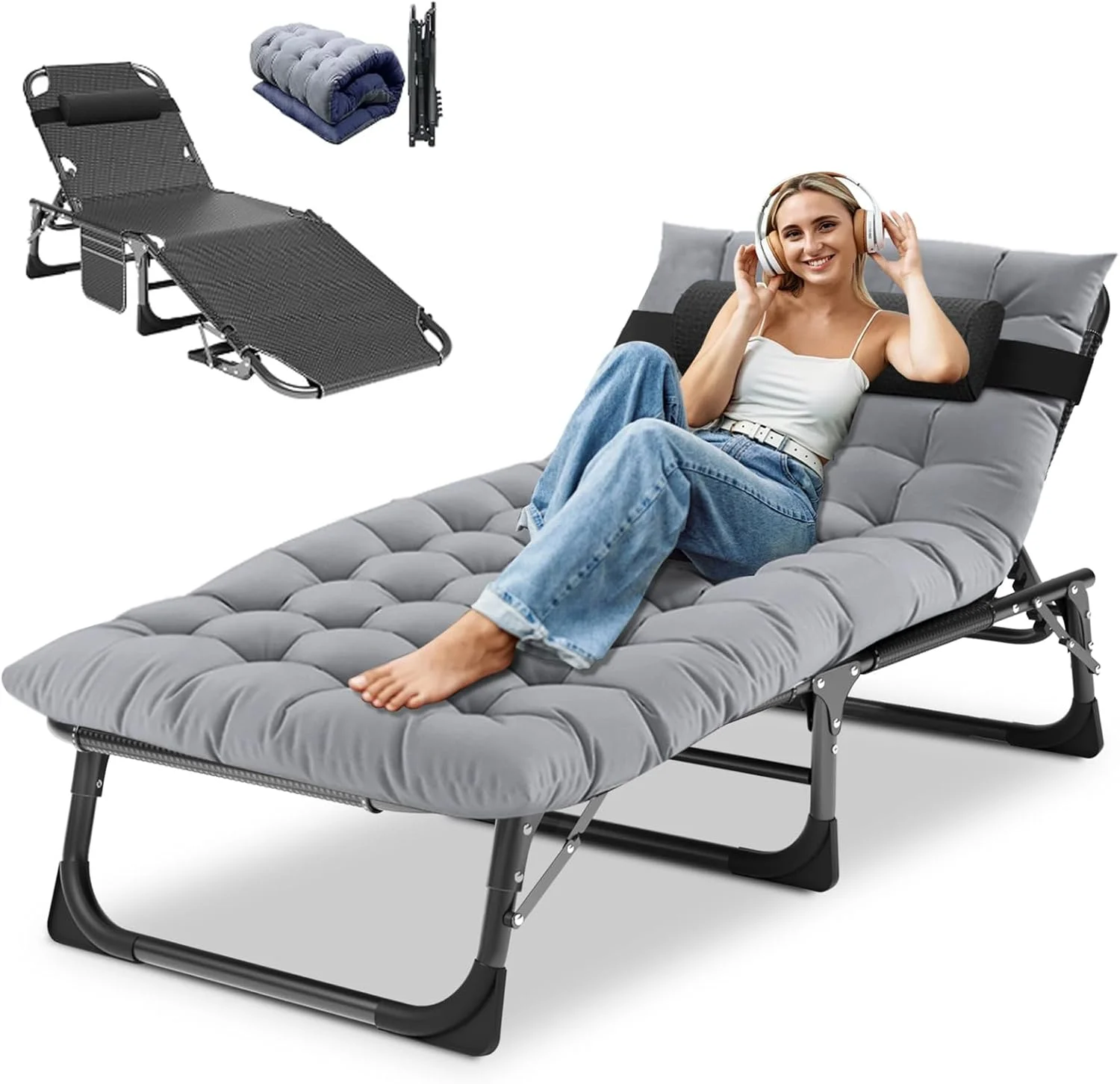 Heavy Duty Chaise Lounge Chair, Adjustable 5-Position Folding Chaise Lounge Chairs for Outside - Image 6