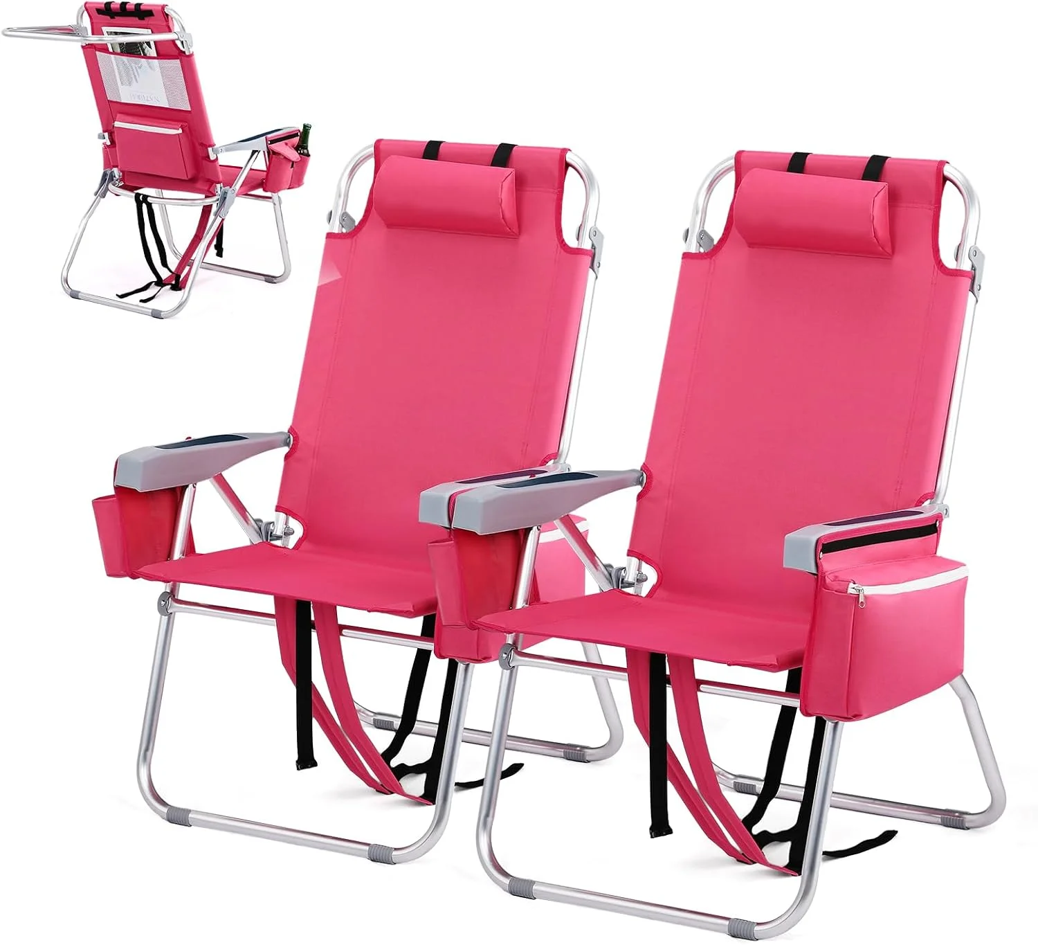 Tall Beach Chair 2 Pack Lightweight, Backpack Beach Chair for Adults with 5-Position, Lightweight Folding Beach - Image 2