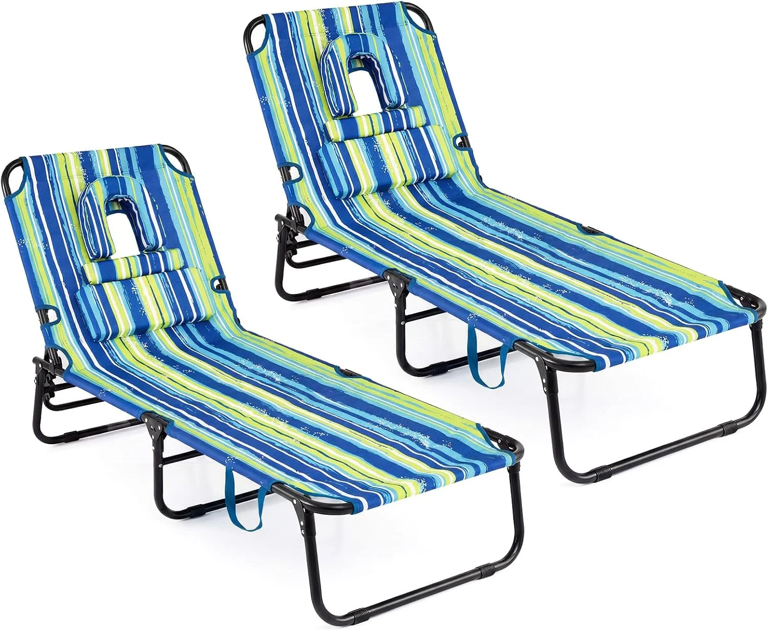Tanning Chair, 330lbs Beach Lounge Chair with Face Hole, Adjustable Folding Chaise Lounge, Lawn (1 - Image 10