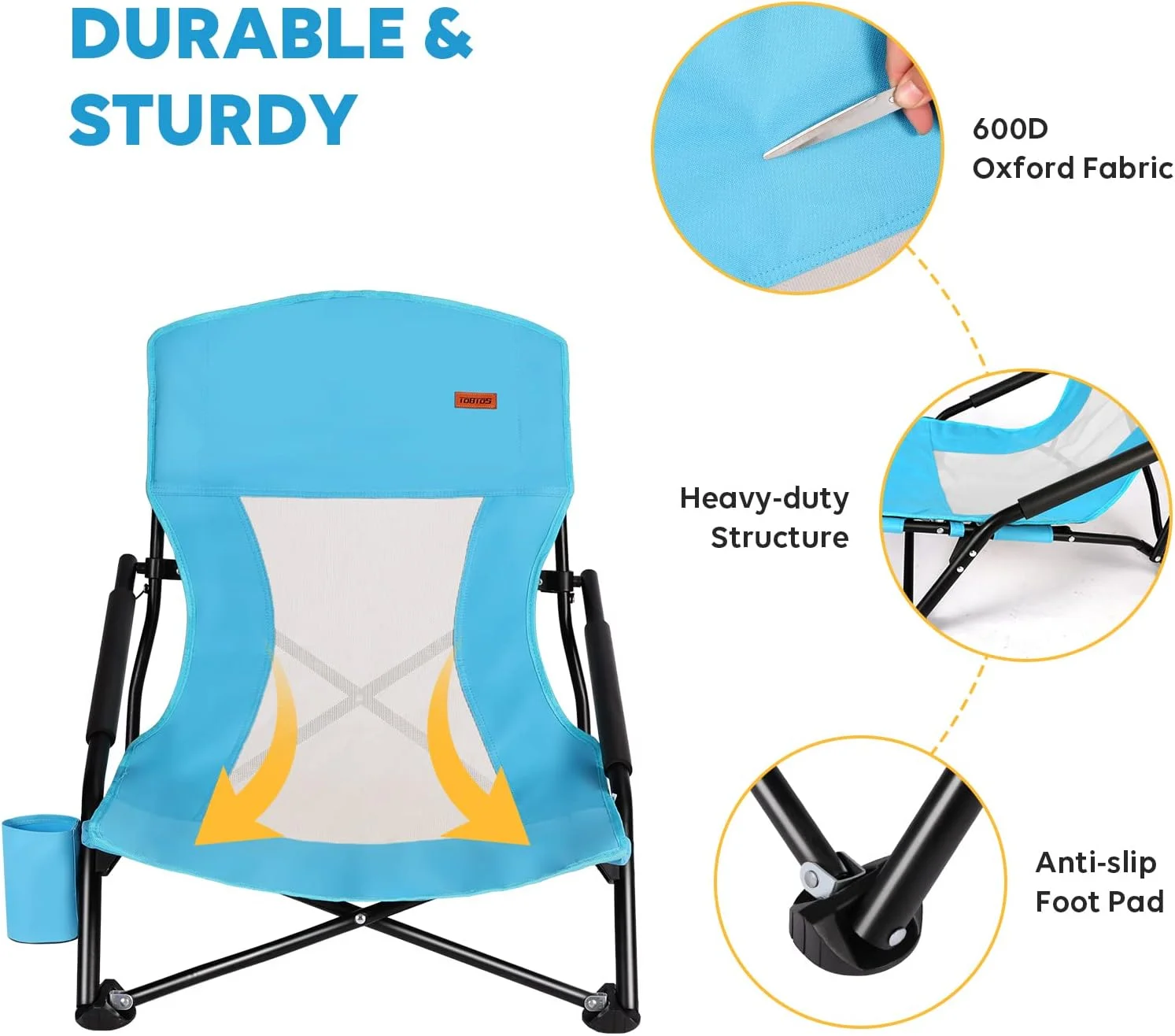 Low Beach Chair for Adults 2 Pack, Low Profile Folding with Cup Holder & Carry Bag, Heavy Duty Chair for Outdoor - Image 4