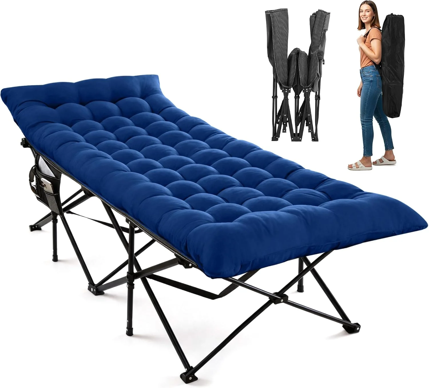 Camping Cot for Sleeping 28 Extra Wide, Heavy-Duty 1200D Oxford Foliding Cots for Adults Portable with Mattress - Image 3