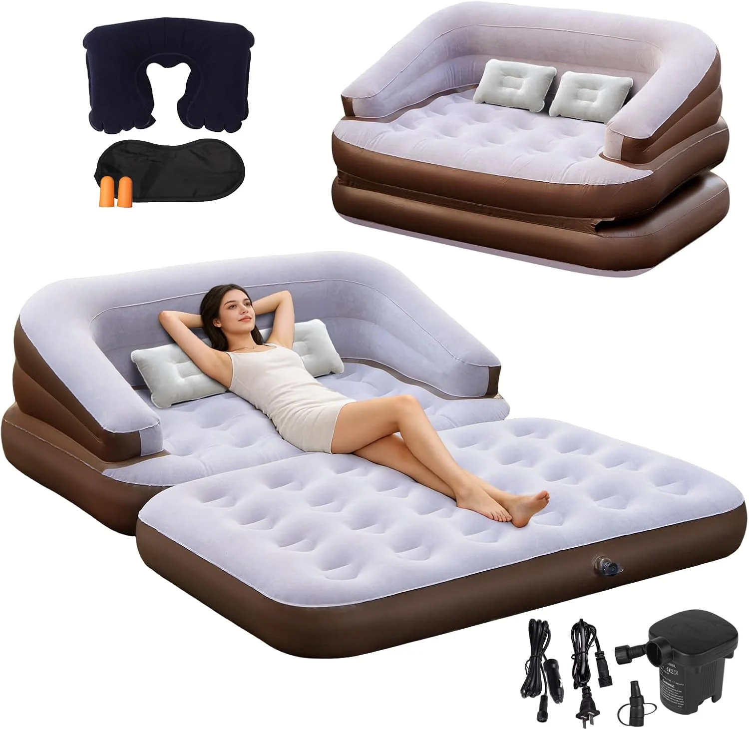 Full Size Inflatable Sofa Bed with Air Pump, 2-in-1 Portable Blow-Up Air Couch, Inflatable Couch Bed and Folding - Image 3