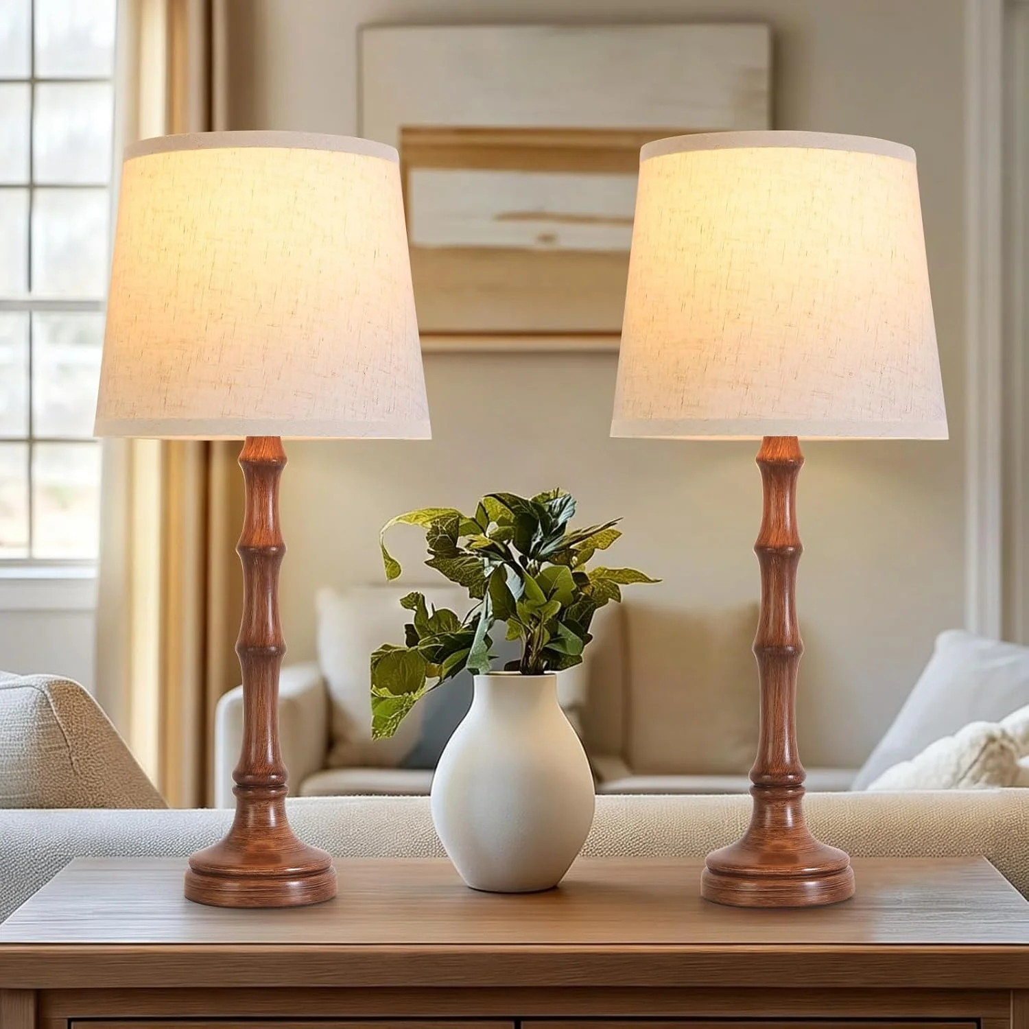 Modern Farmhouse Table Lamp Bedside Reading Lamps Living Room End Tables Set Lamps for Night Stands Bedroom