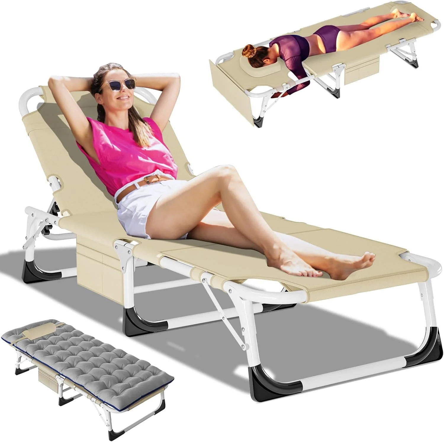 Heavy Duty Chaise Lounge Chair, Adjustable 5-Position Folding Chaise Lounge Chairs for Outside - Image 9