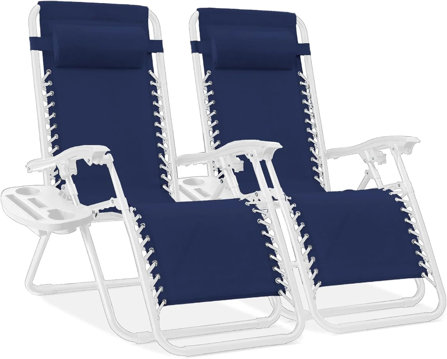 Choice Products Set of 2 Adjustable Steel Mesh Zero Gravity Lounge Chair Recliners w/Pillows and Cup Holder Trays - Image 13