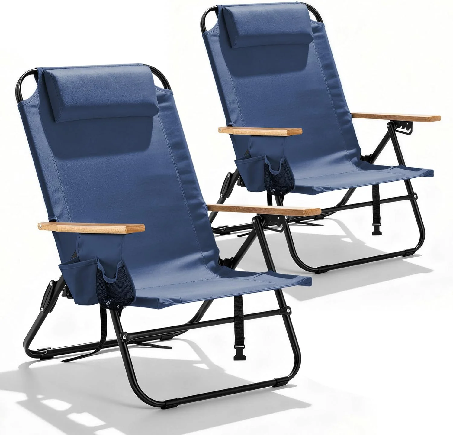 2 Pack Premium 5-Position Reclining Camping Chair, Portable Folding Lightweight Outdoor Chair with Wooden - Image 6