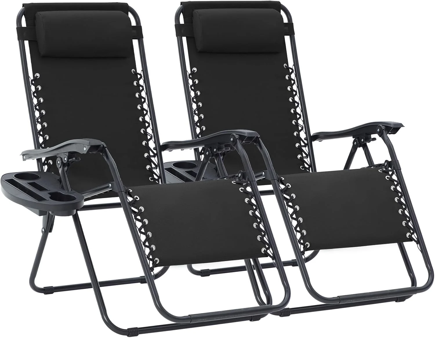 Zero Gravity Lounge Chairs Set of 2, Adjustable Steel Mesh Recliners with Pillows and Cup Holder Trays for Patio - Image 4