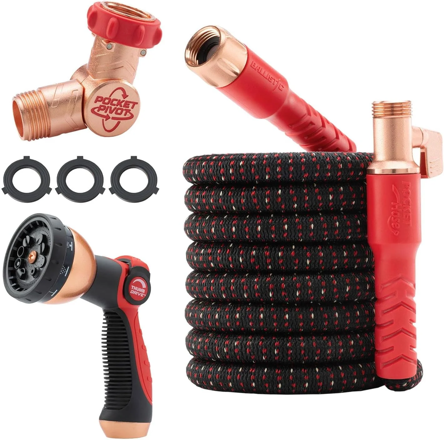 Hose Ballistic 50 FT Expandable Garden Hose, No-Kink, 360?? swiveling pocket pivot connector - Image 2