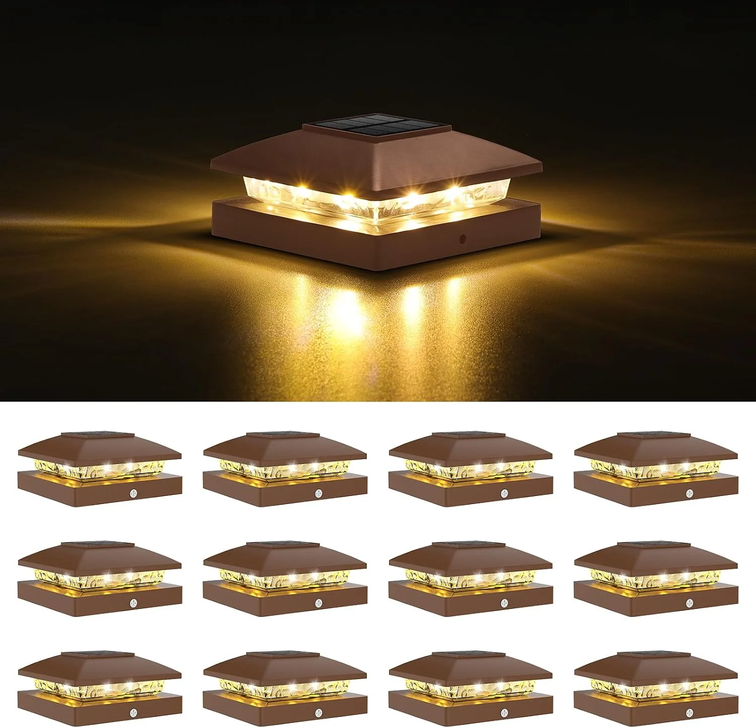 4x4 Solar Post Cap Lights, 12 Pack Black Waterproof Fence Lights - For Home Projects - Image 3