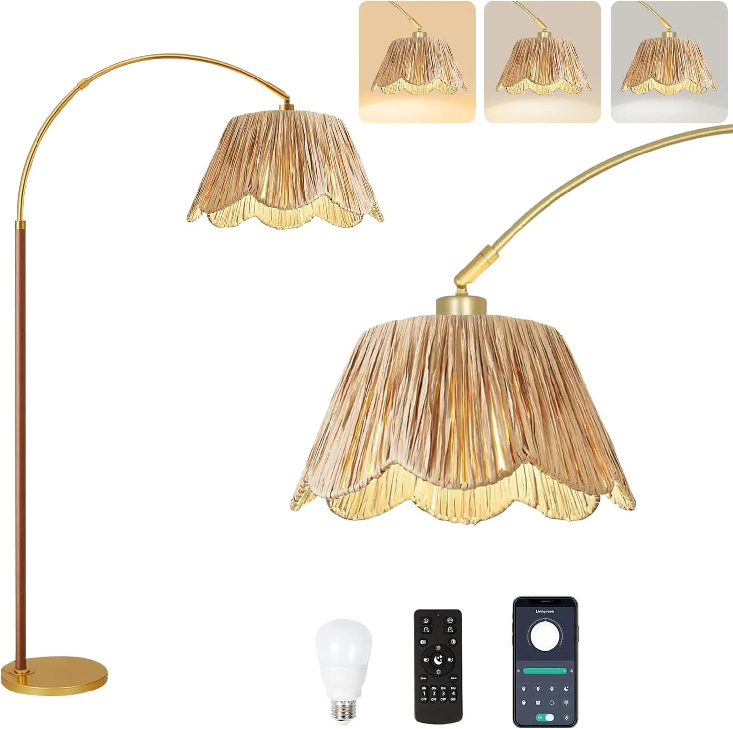 Floor Lamp for Living Room Rattan Boho Floor Lamp with Remote Control, Dimmable, 3-Color Temperature - Image 3