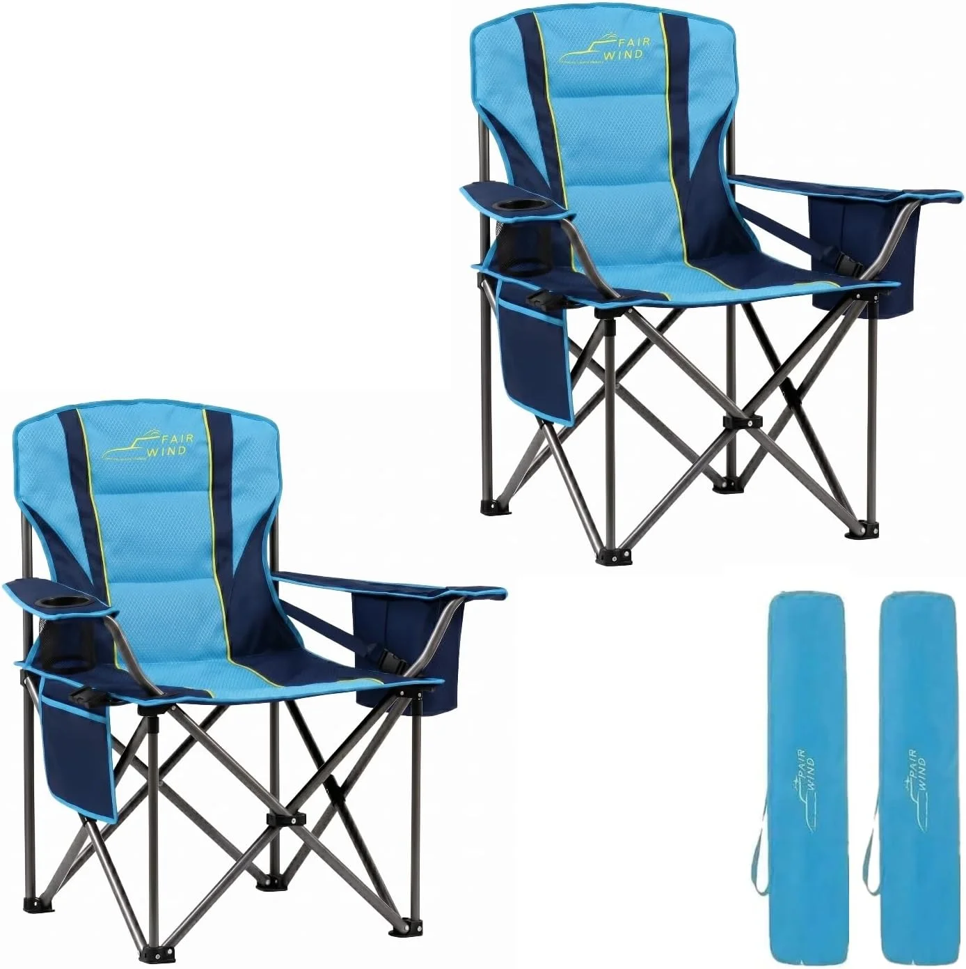 WIND 2 Pack Fully Padded Oversized Camping Chair Heavy Duty Lawn Chair Set with Adjustable Lumbar Support - Image 4